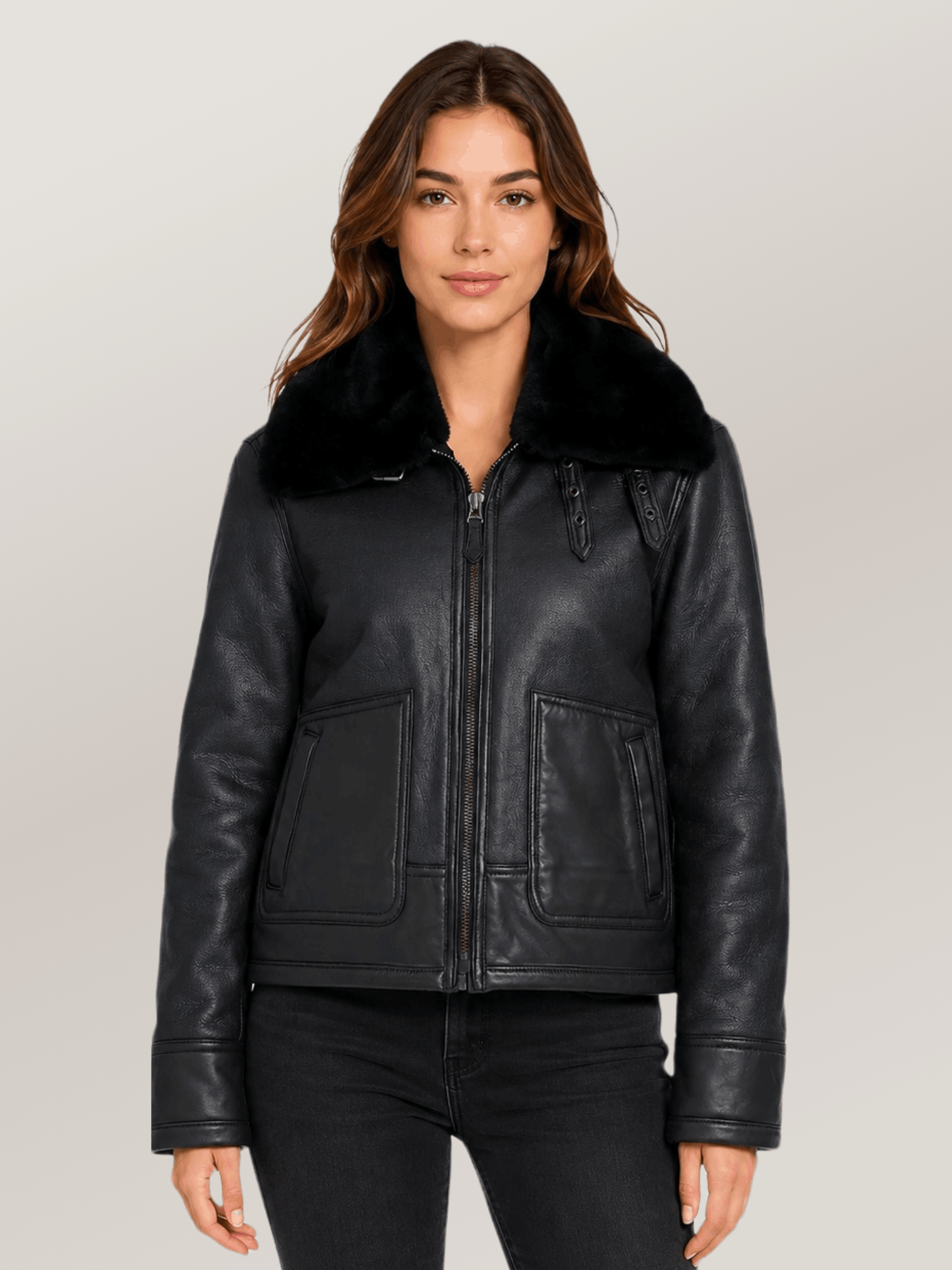 Women's Bailey Cropped Sheepskin Leather Jacket - Image 5