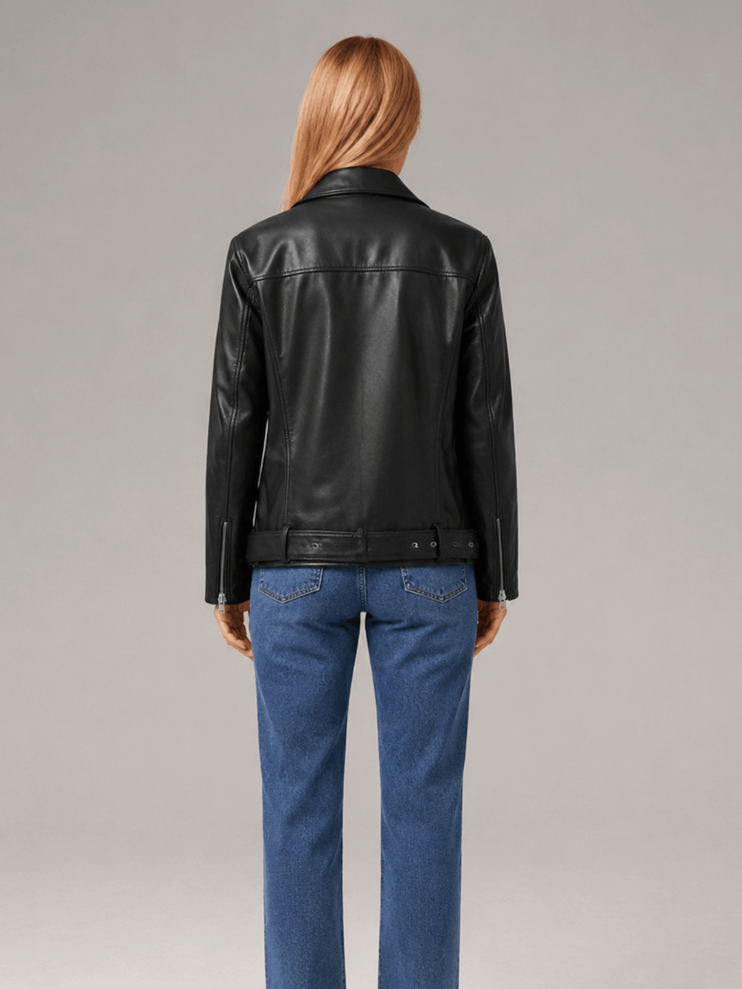 Women's Billie Relaxed Fit Leather Biker Jacket - Image 2