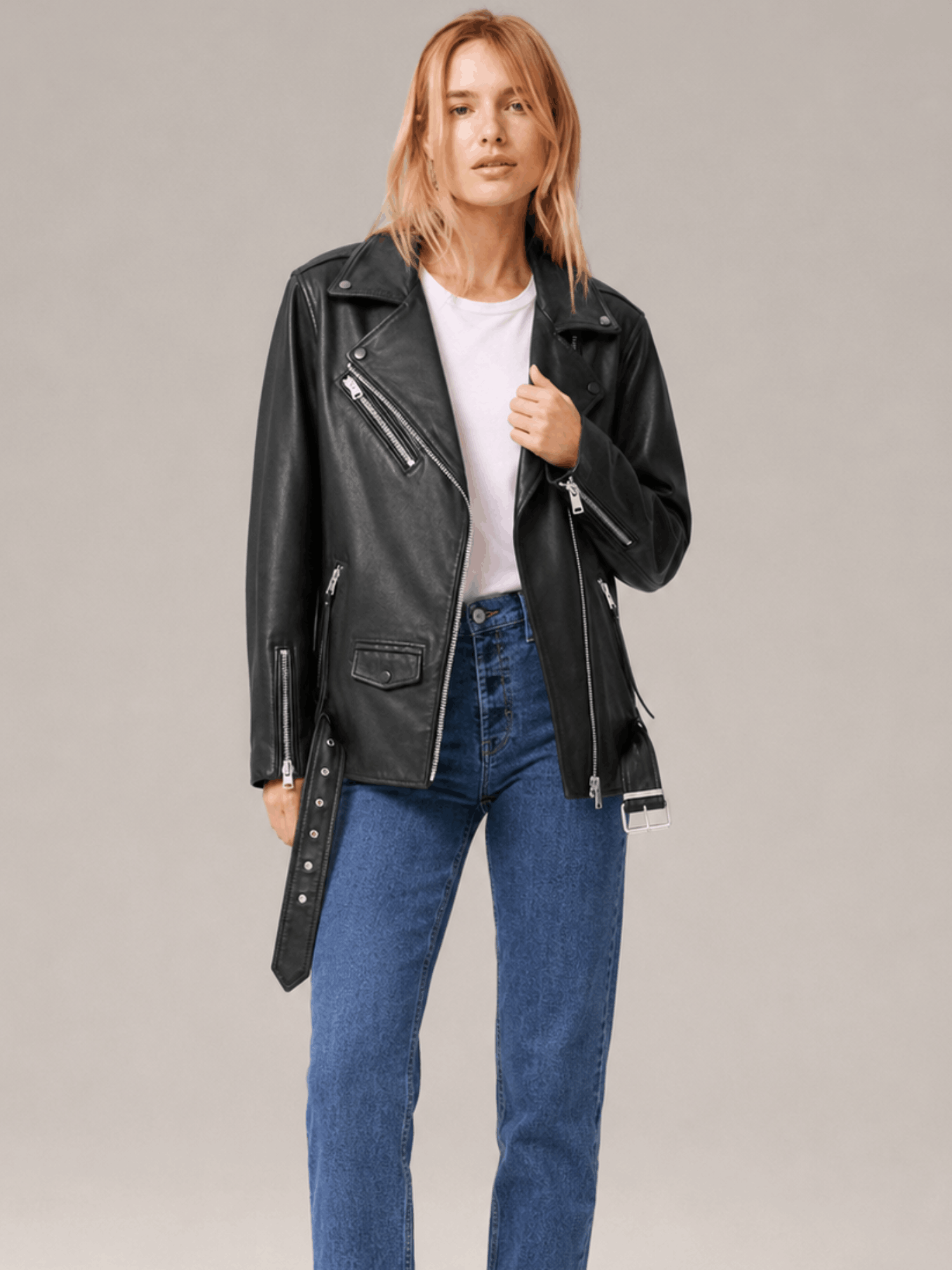 Women's Billie Relaxed Fit Leather Biker Jacket