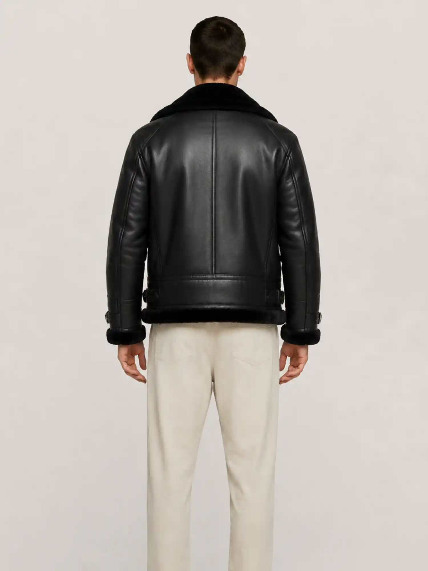 Men's Shearling Black Aviator Double Collar leather Jacket - Image 2