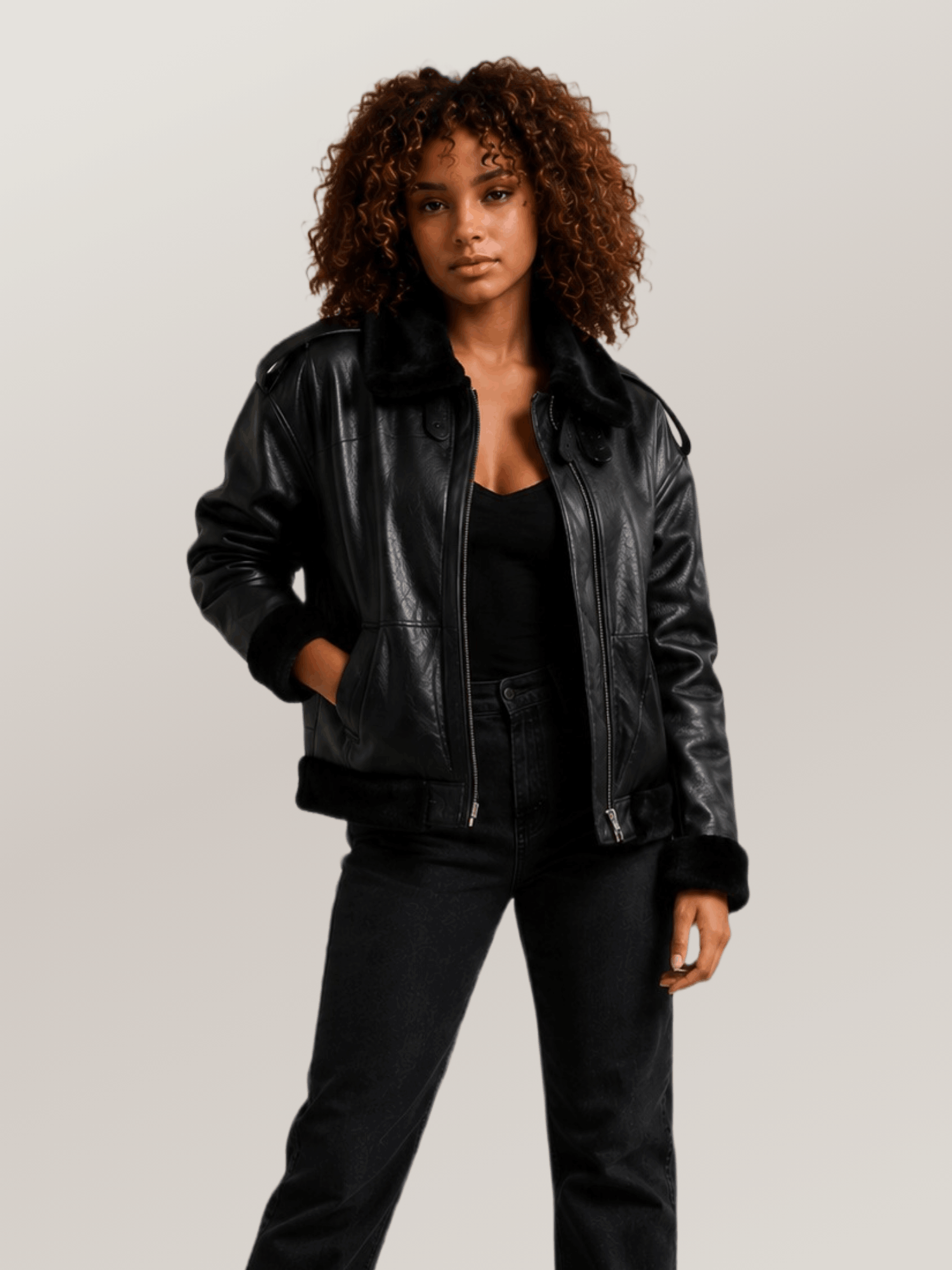 Women's Black B-3 Bomber Leather Jacket