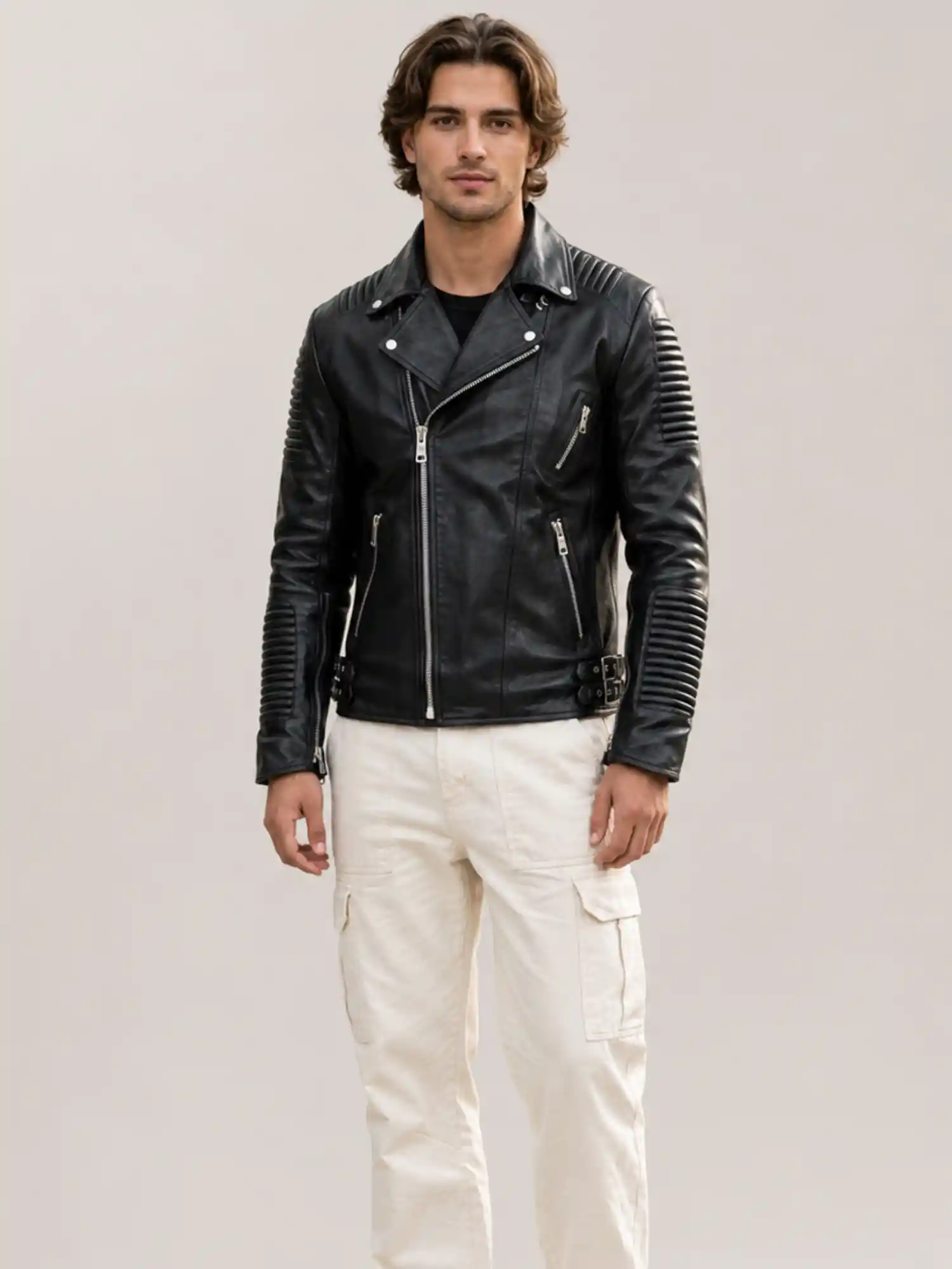 Men's Ribbles Biker Leather Jacket
