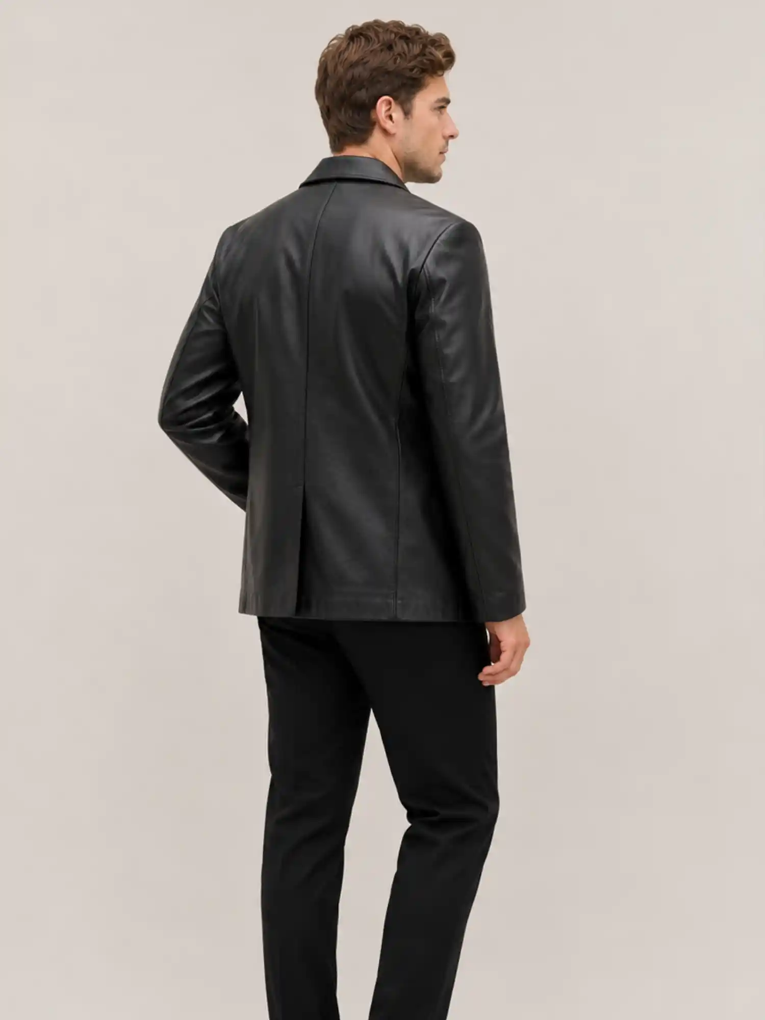 Men's Sheepskin Black Leather Blazer - Image 4