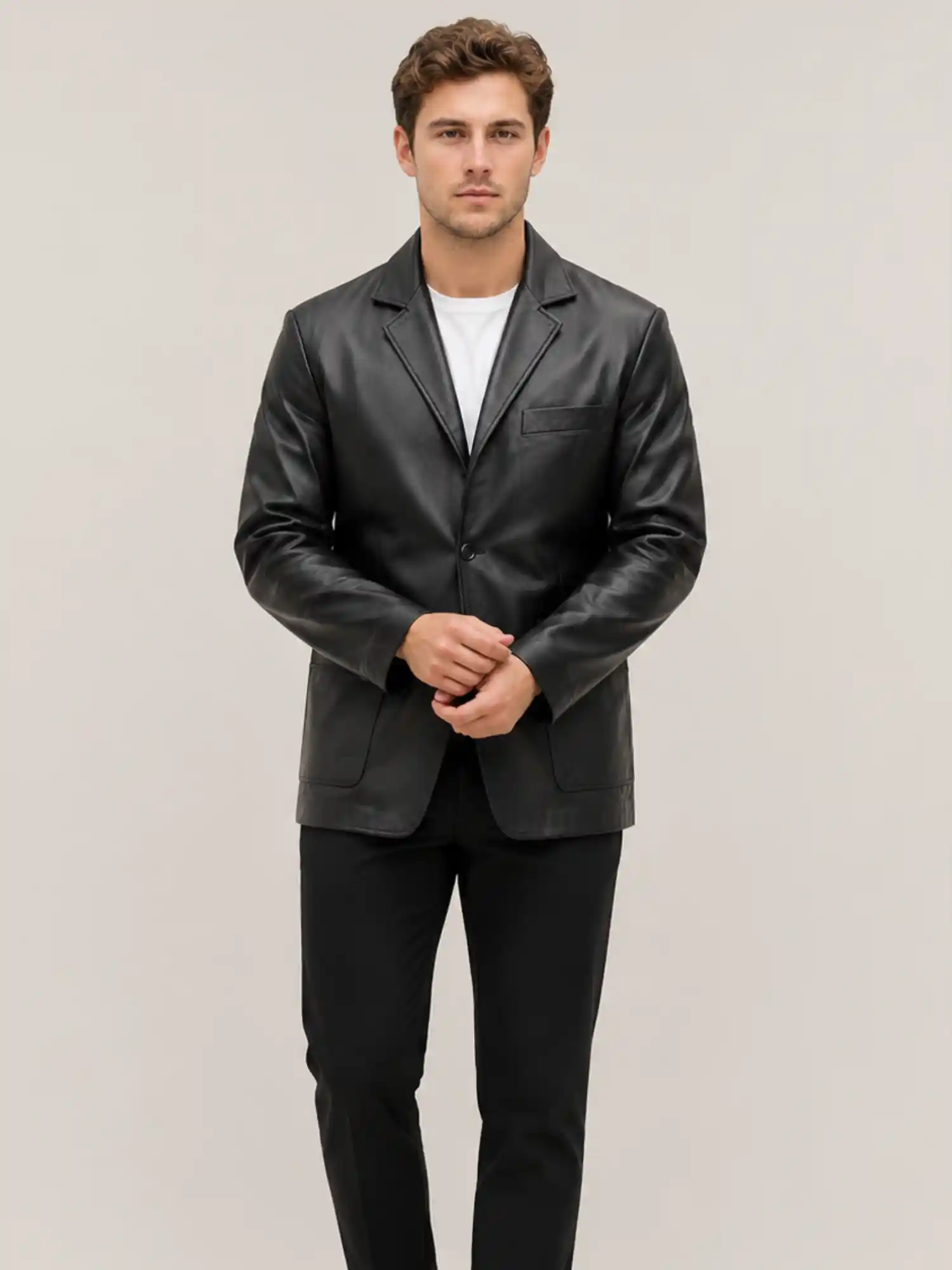 Men's Sheepskin Black Leather Blazer