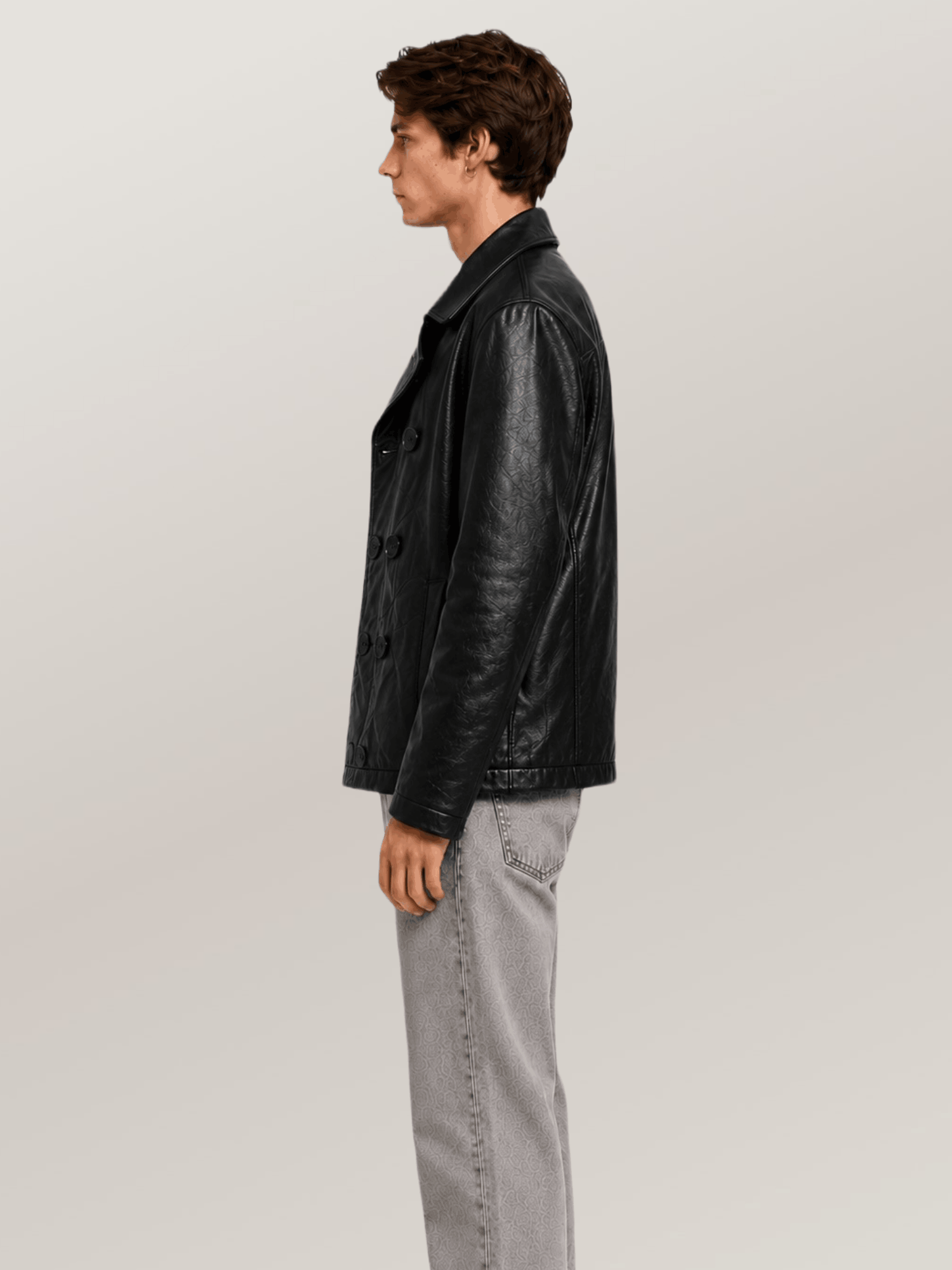 Men's Black Naval Short Leather Peacoat - Image 2