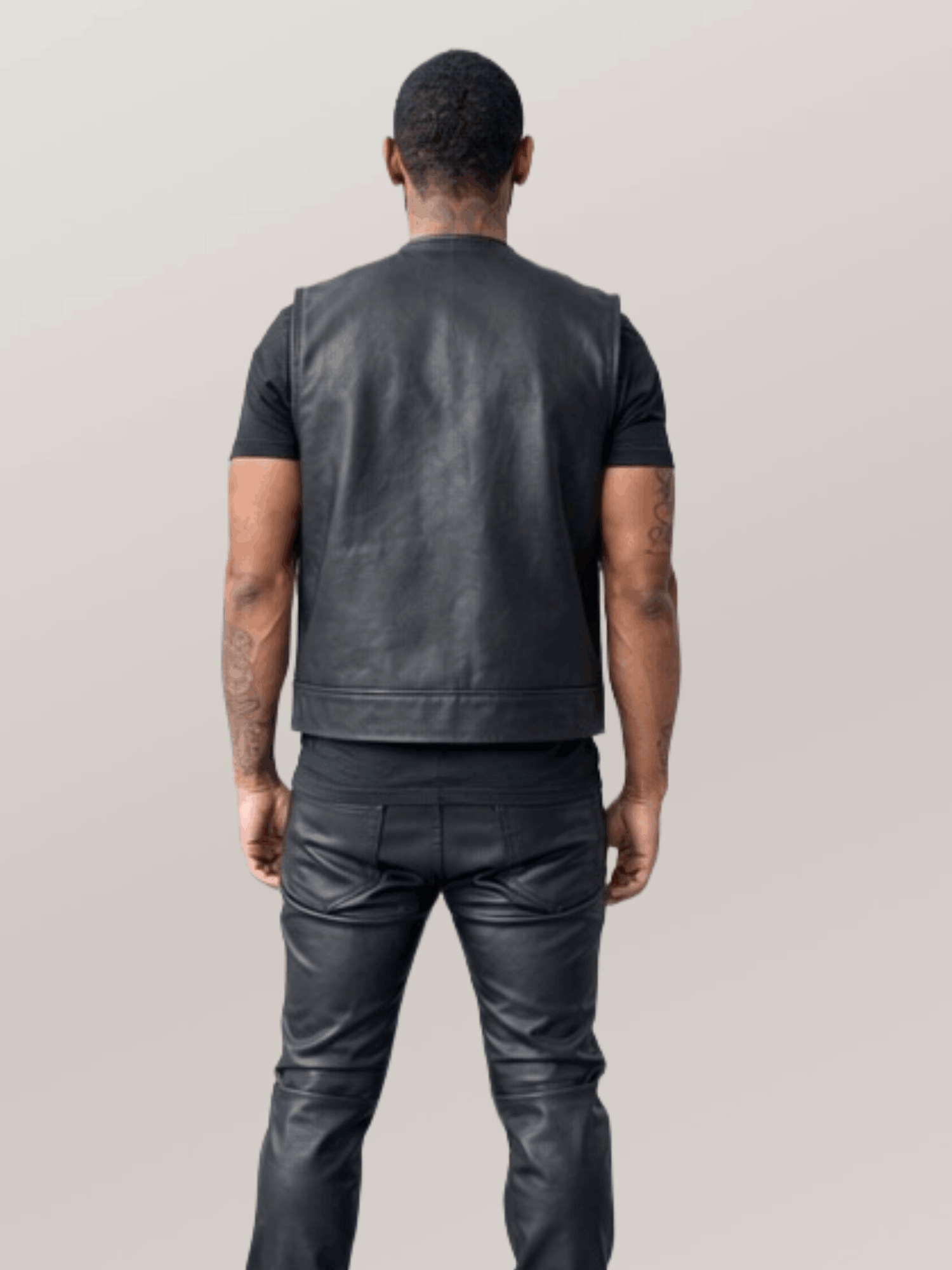 Men's Leather Military Vest Black - Image 2