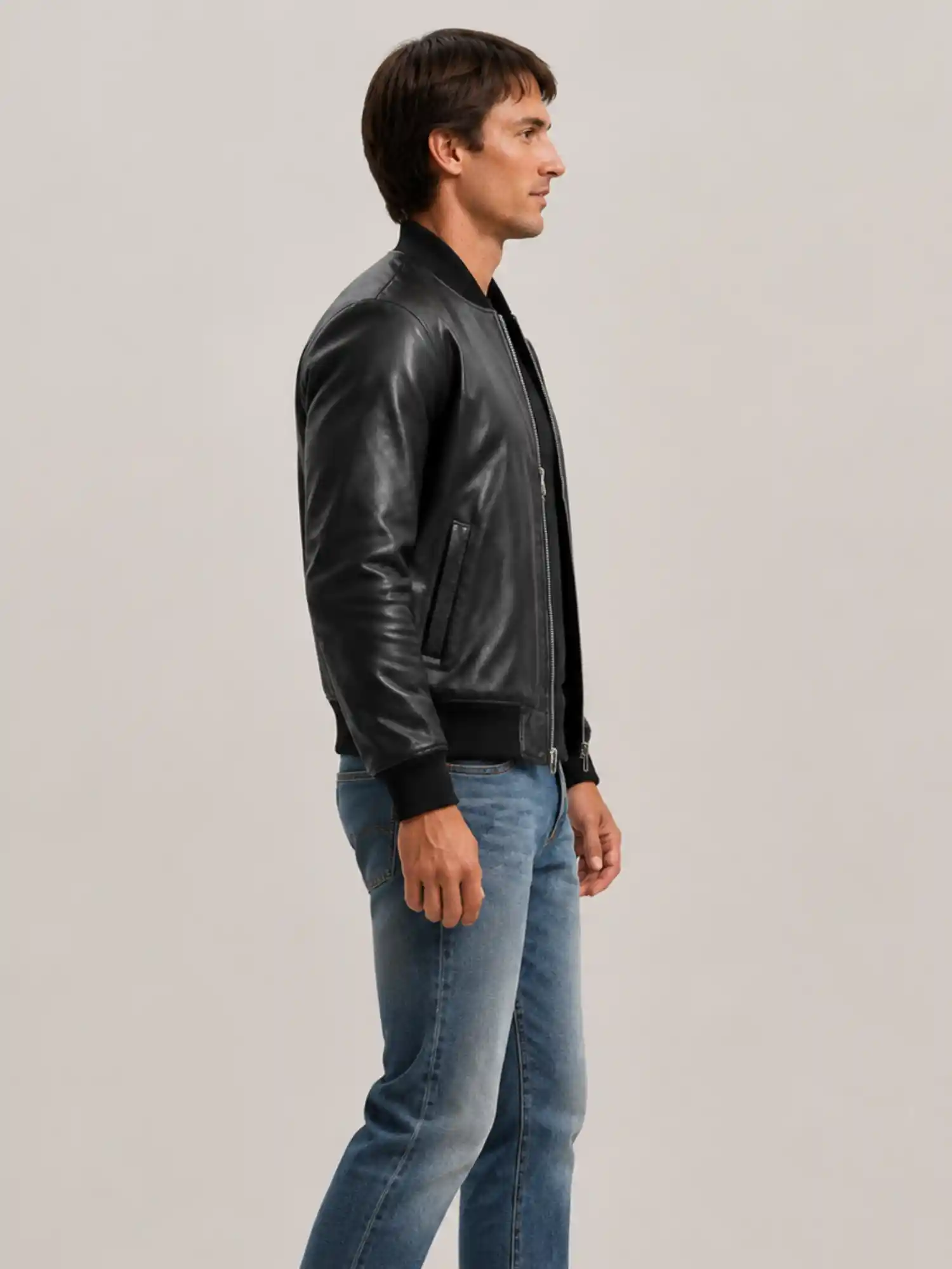 Men's Black Light Weight Leather Jacket - Image 3