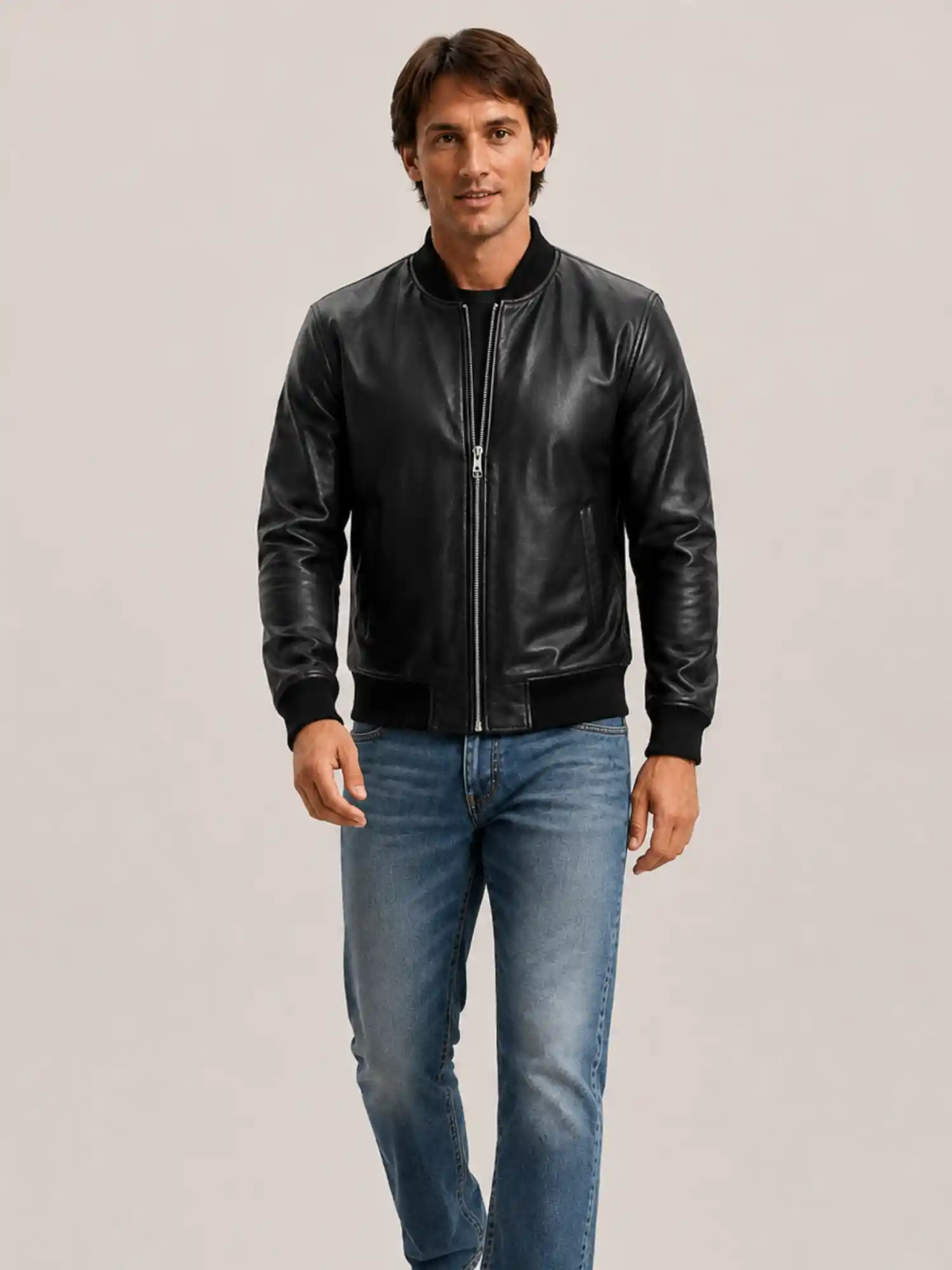 Men's Black Light Weight Leather Jacket - Image 5