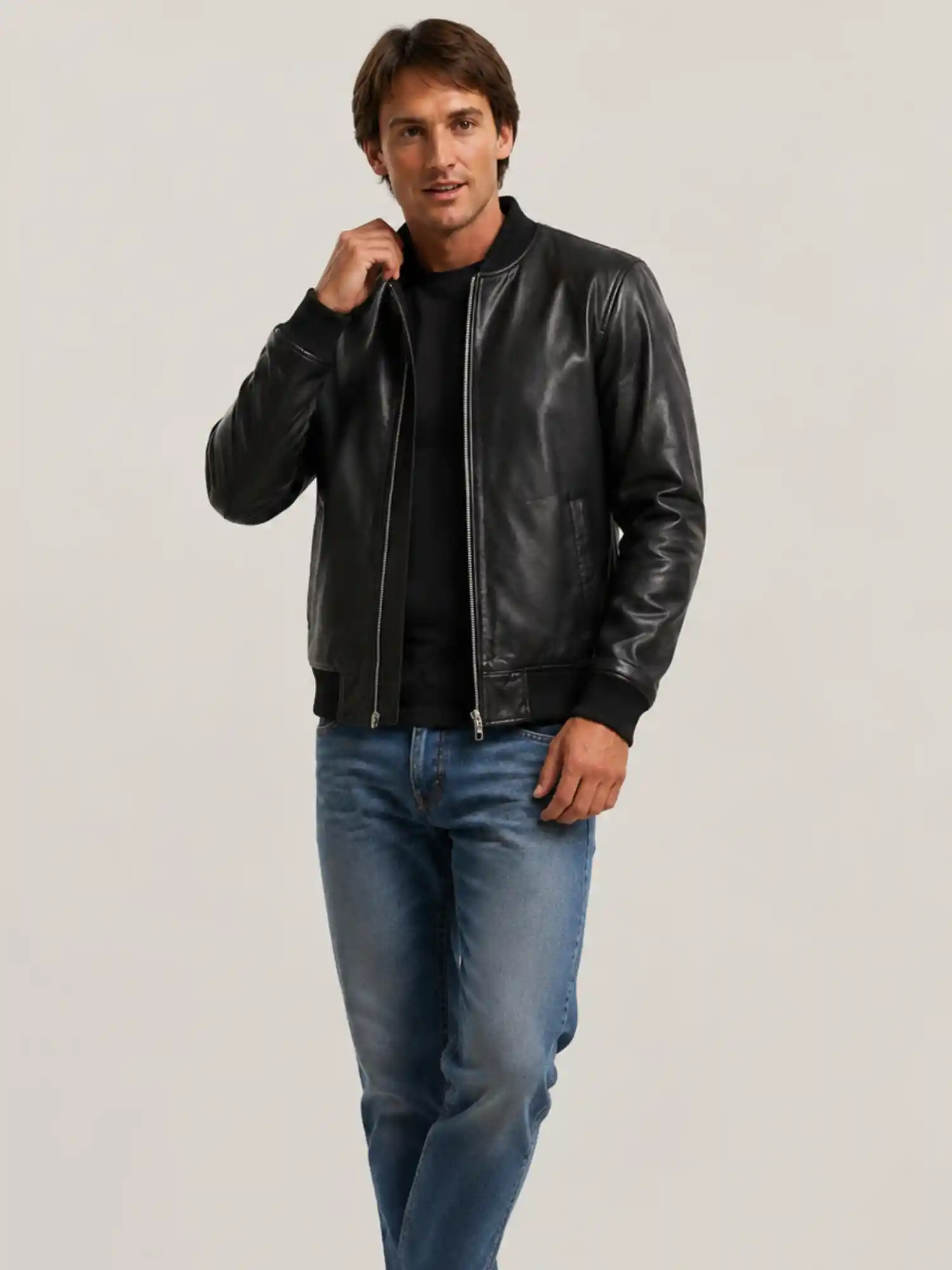 Men's Black Light Weight Leather Jacket - Image 4