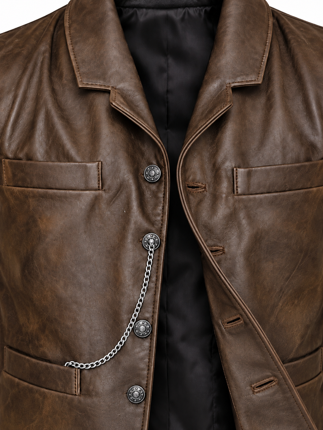 Men's Halloween Cullen Brwon Leather Vest - Image 6
