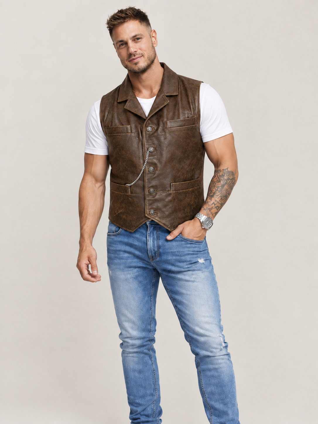 Men's Halloween Cullen Brwon Leather Vest