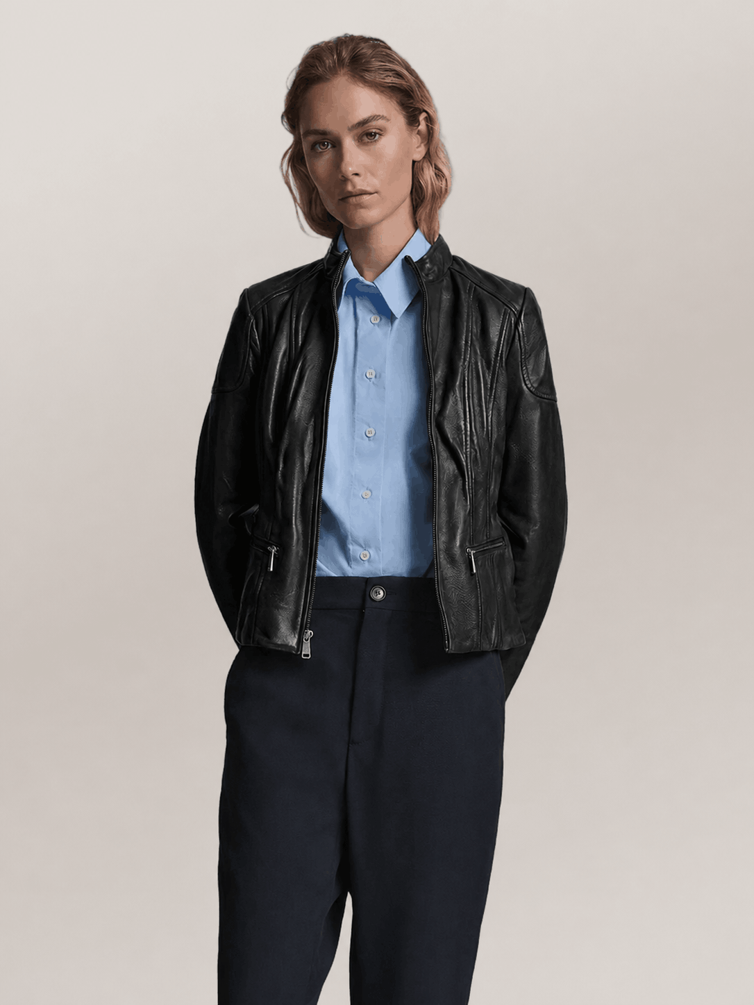 Women's Black Caitlin Leather Scuba Jacket