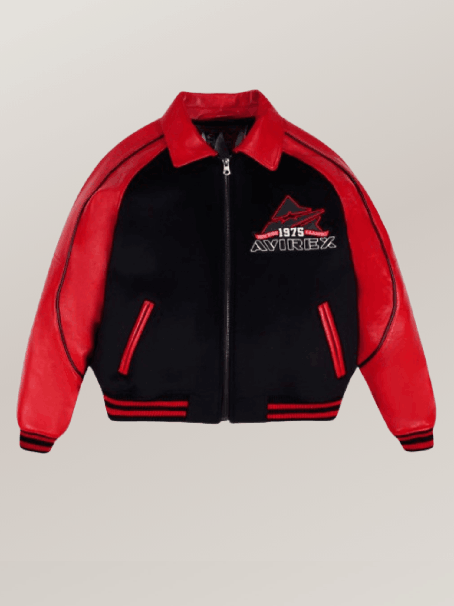 Men's Avirex Classic Wool Black & Red  Leather Varsity Jacket