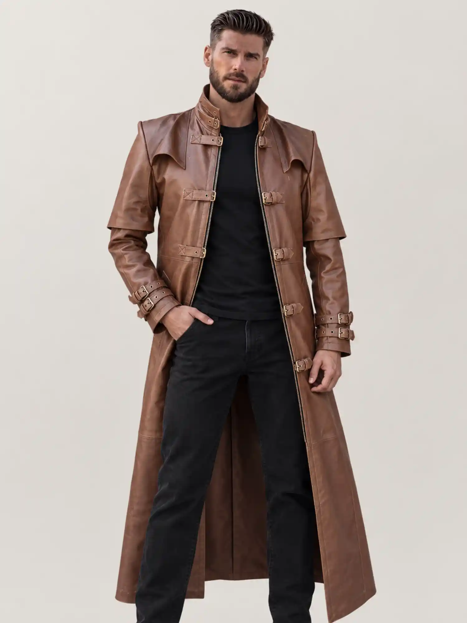 Men's Halloween Steam Punk Leather Coat - Image 6