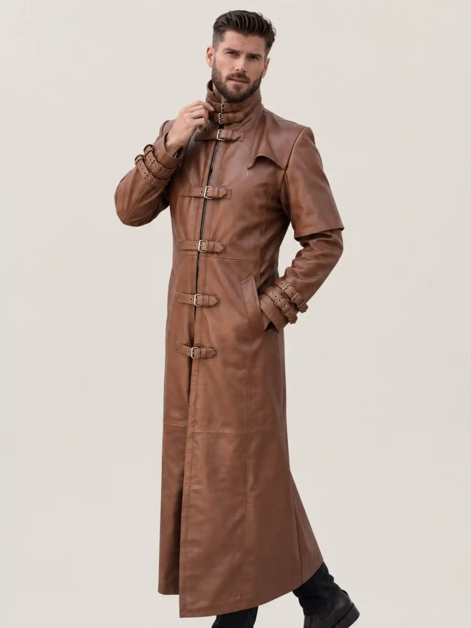 Men's Halloween Steam Punk Leather Coat - Image 4