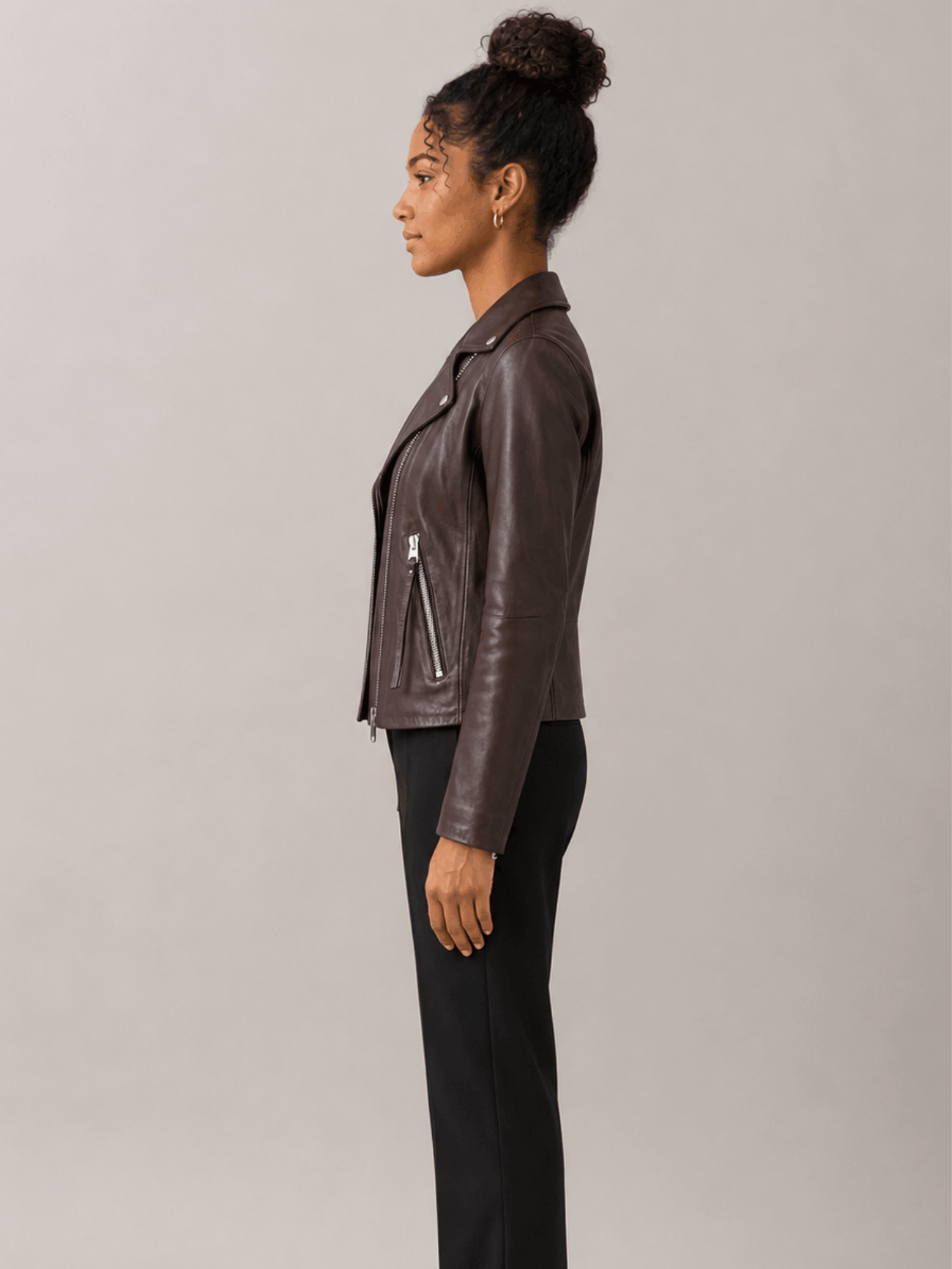 Women's Oxblood Red Dalby Slim Fit Leather Biker Jacket - Image 3