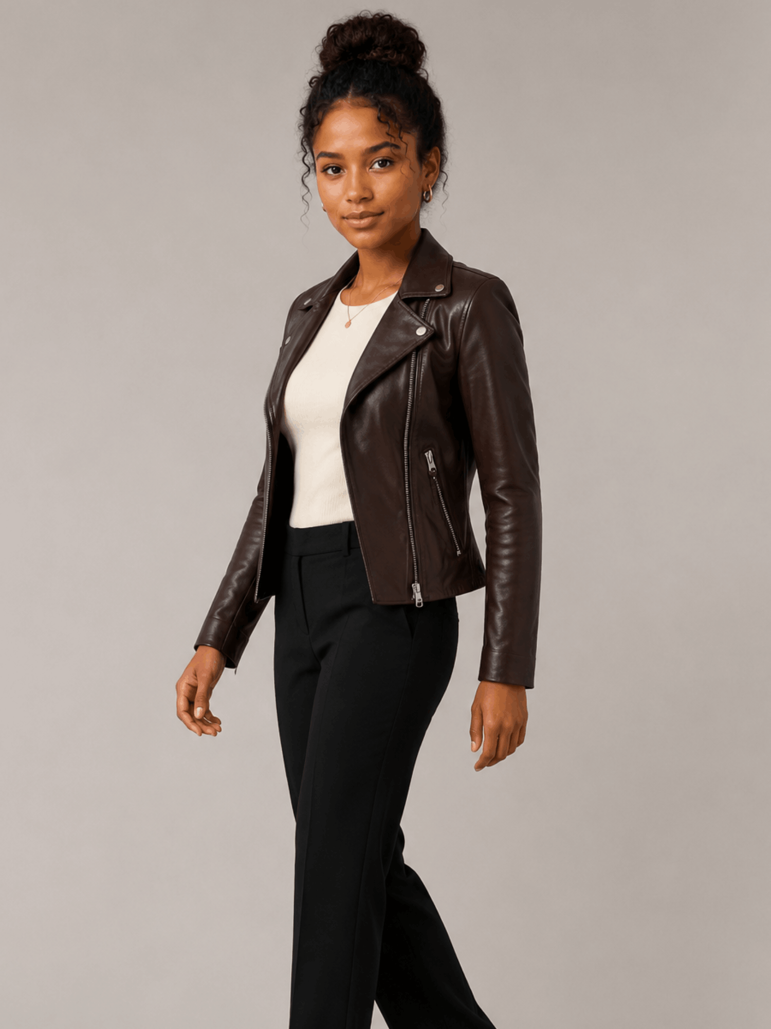 Women's Oxblood Red Dalby Slim Fit Leather Biker Jacket - Image 4