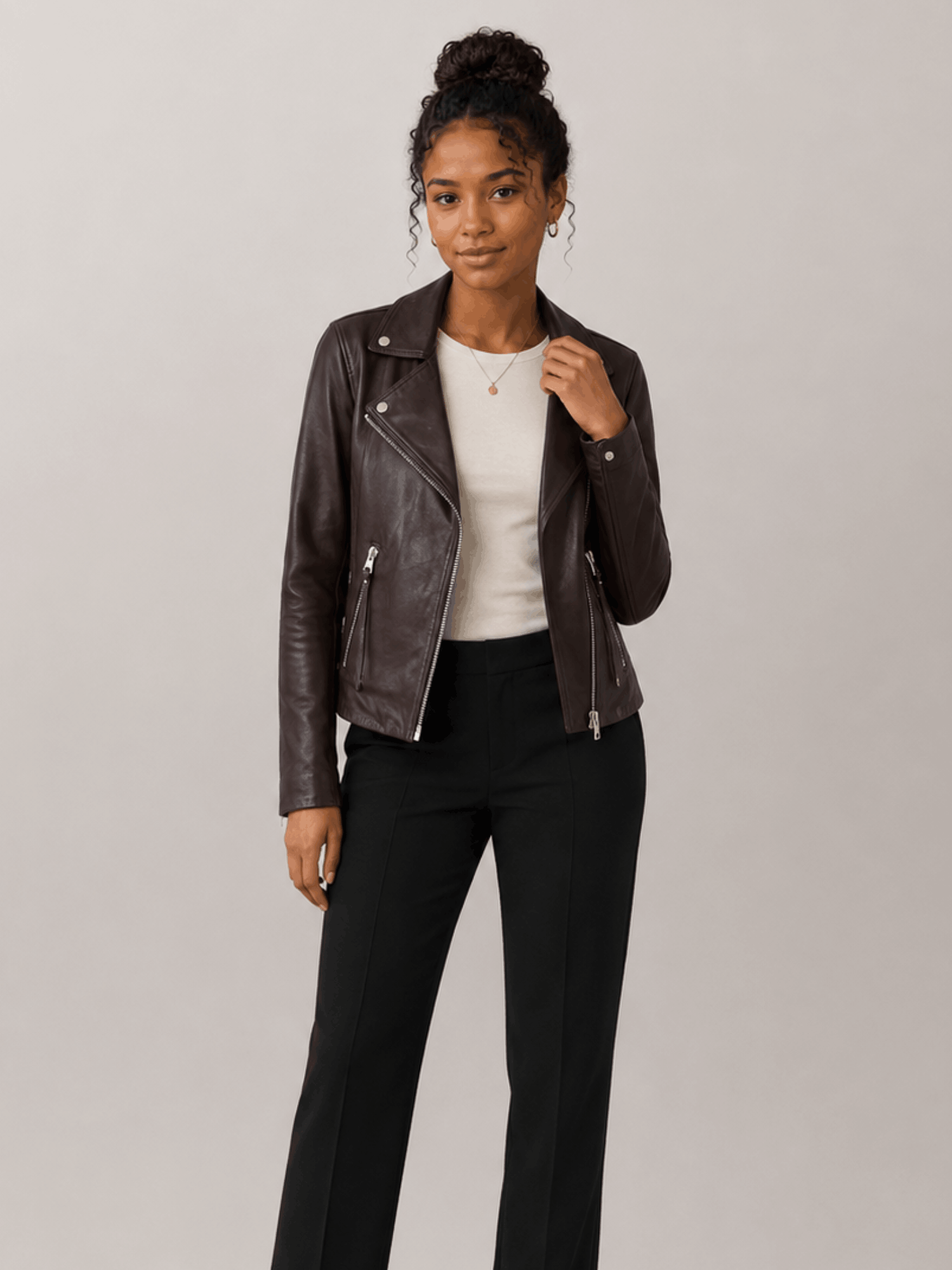 Women's Oxblood Red Dalby Slim Fit Leather Biker Jacket - Image 5