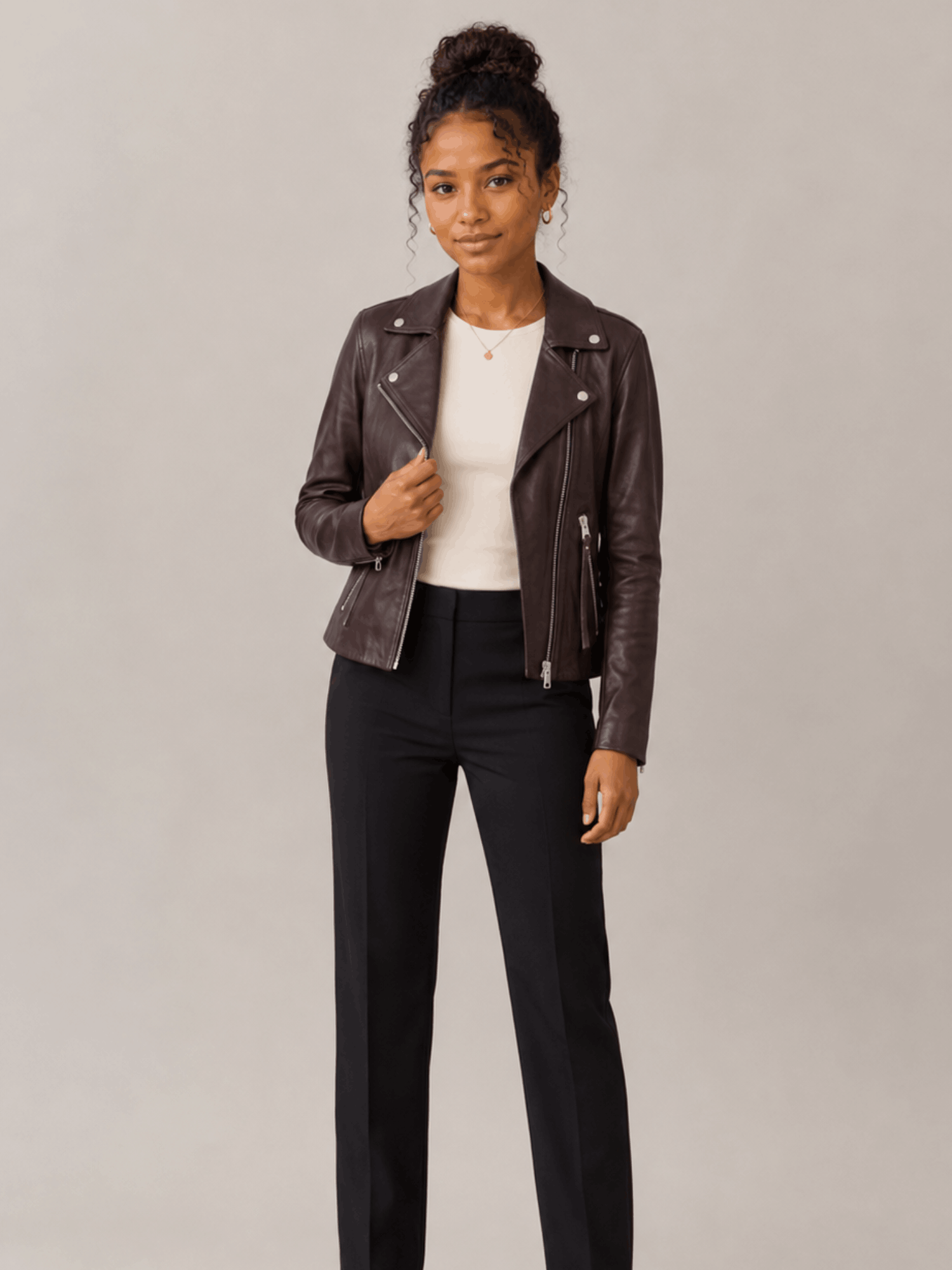 Women's Oxblood Red Dalby Slim Fit Leather Biker Jacket - Image 6