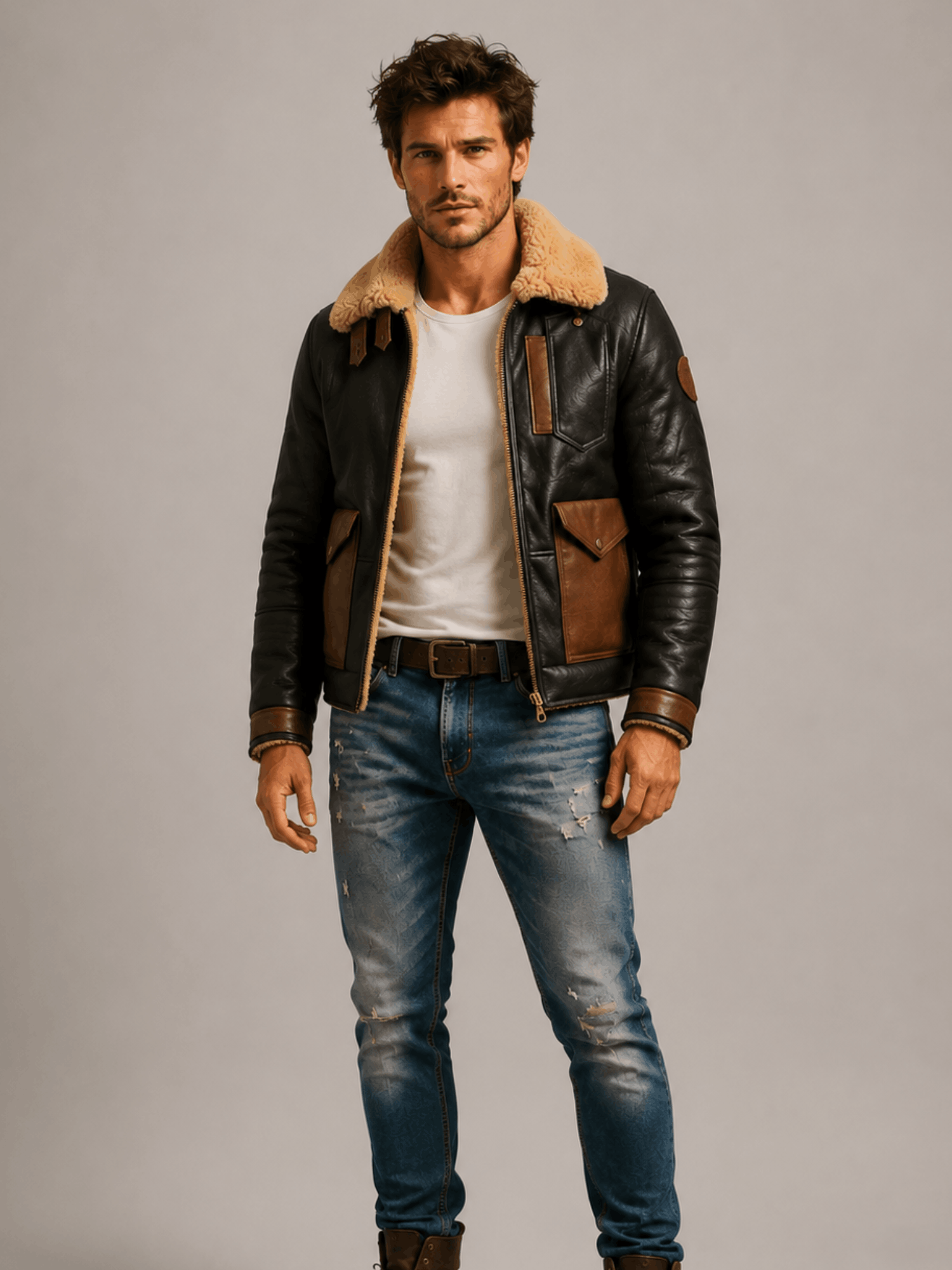 Men's F-35 Aviator Chocolate Sheepskin Jacket