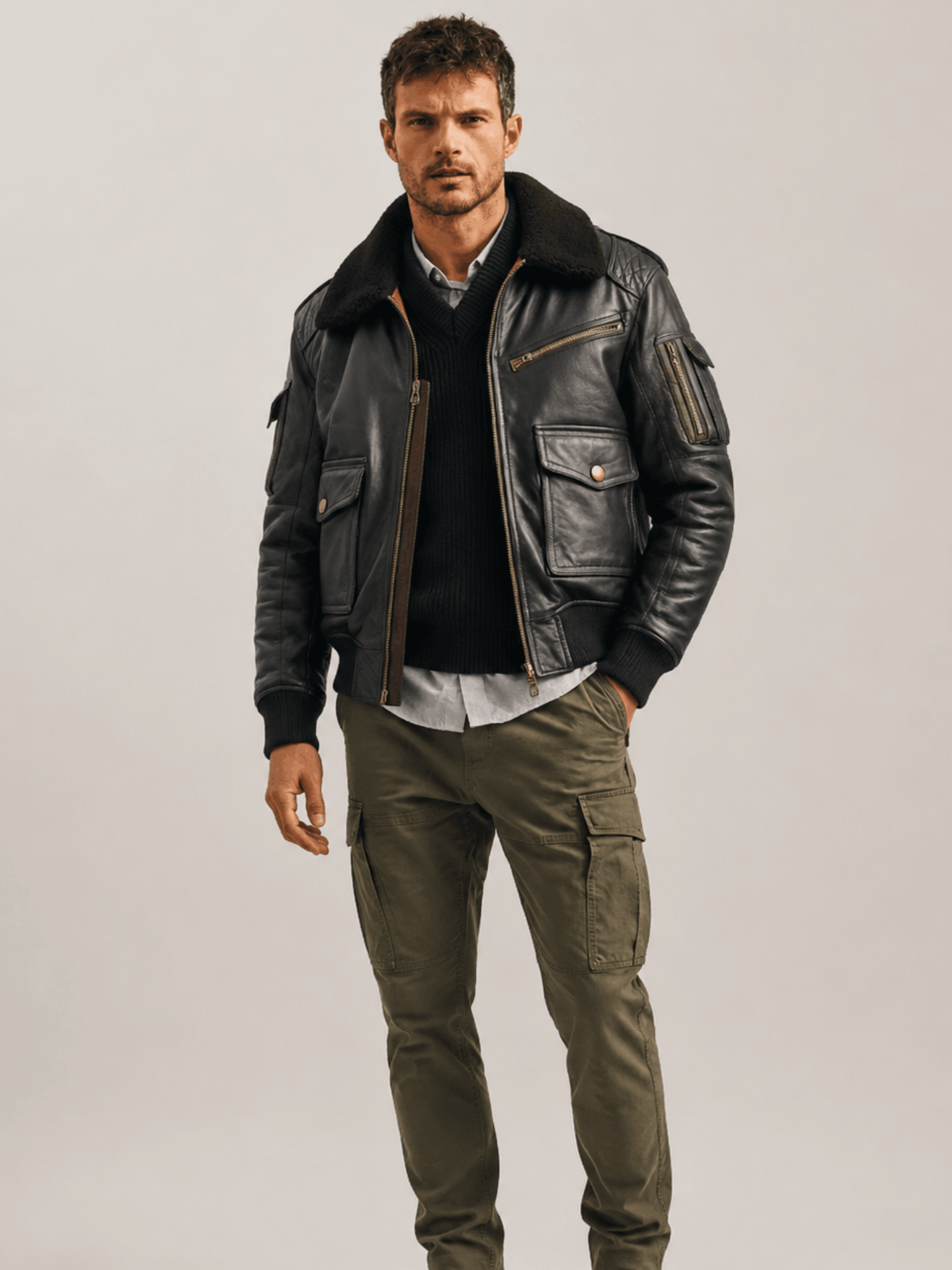 Men's Black Flight Bomber Leather Jacket