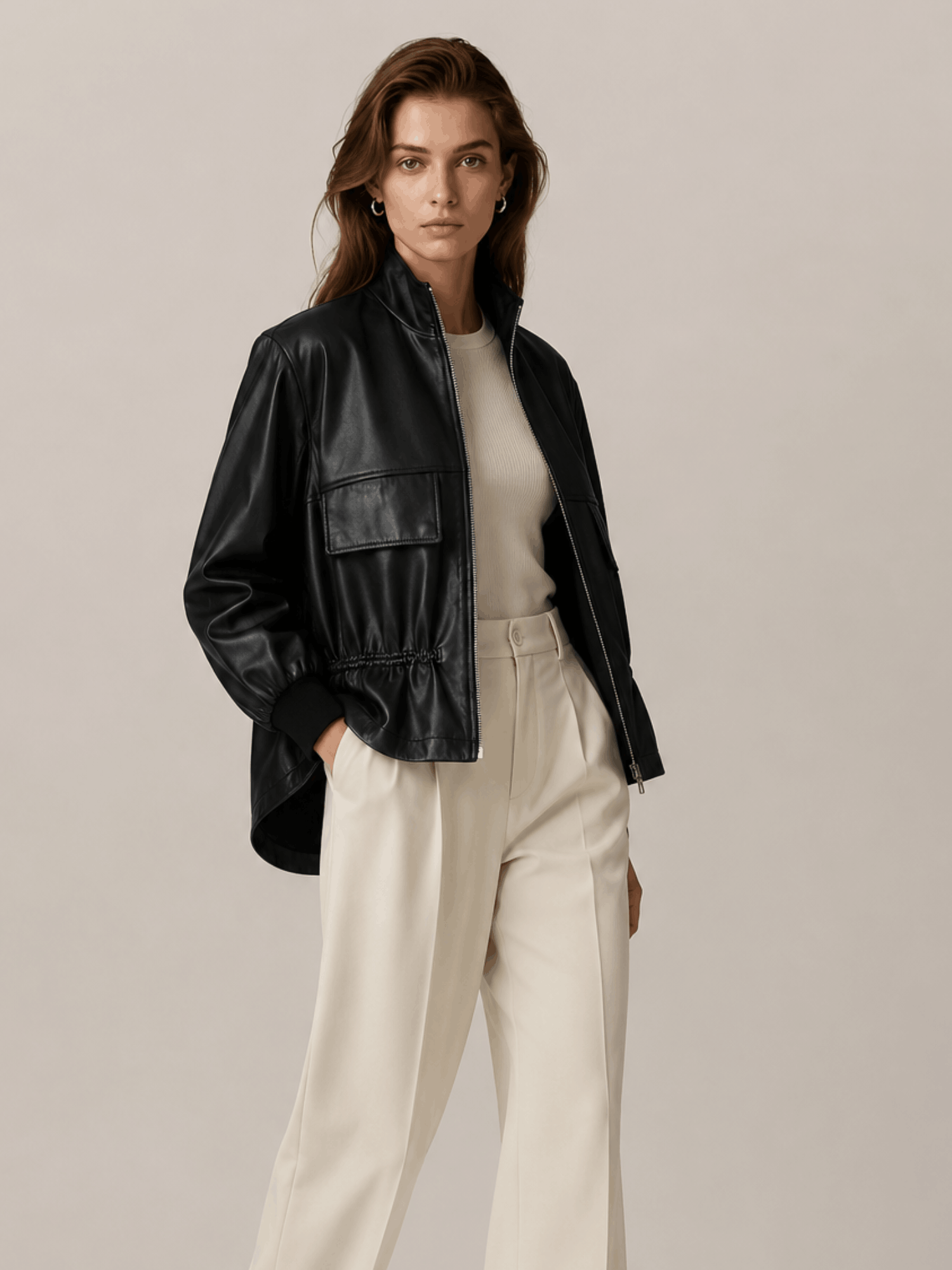 Women's Black Flor Leather Jacket