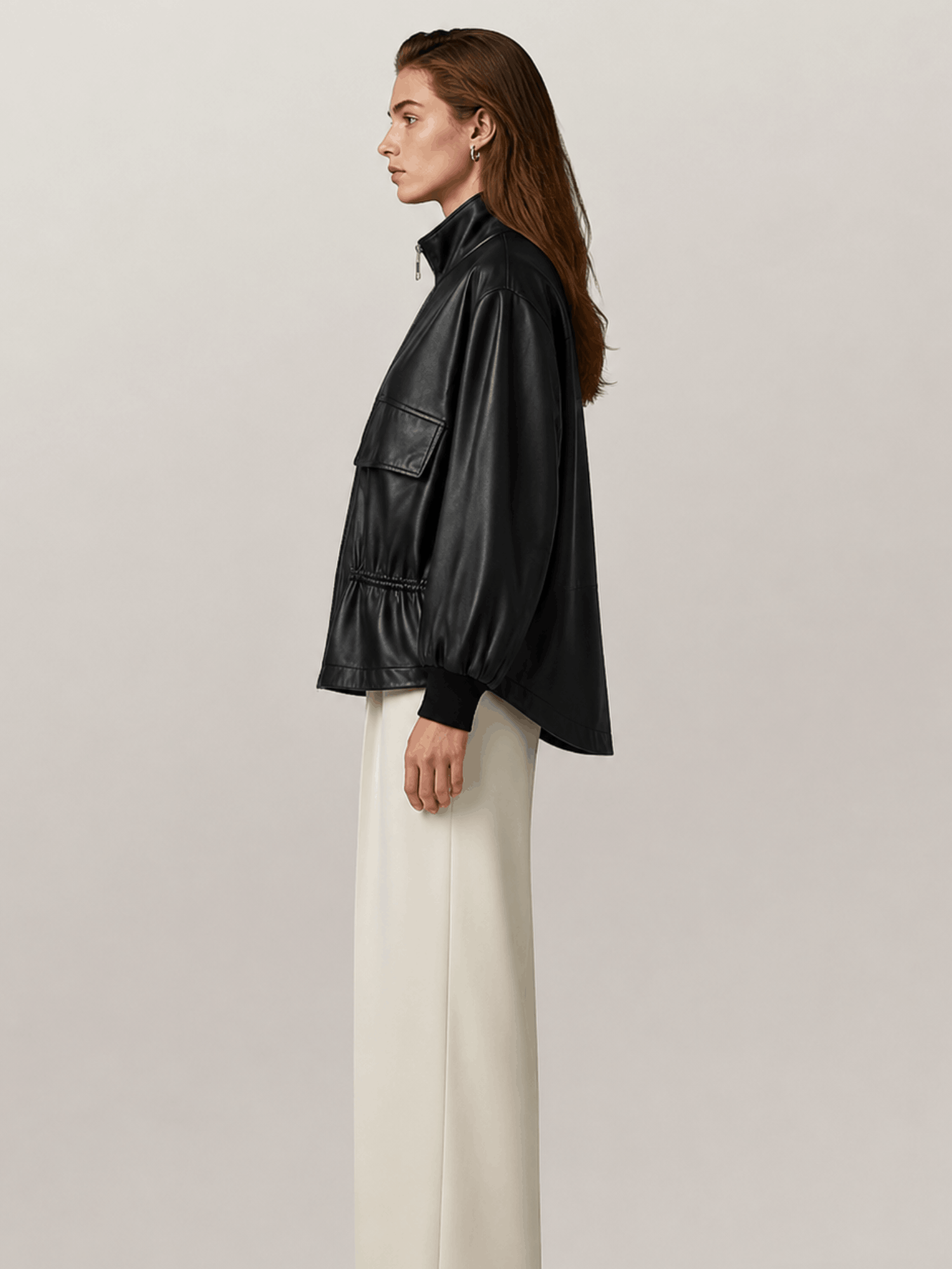 Women's Black Flor Leather Jacket - Image 3
