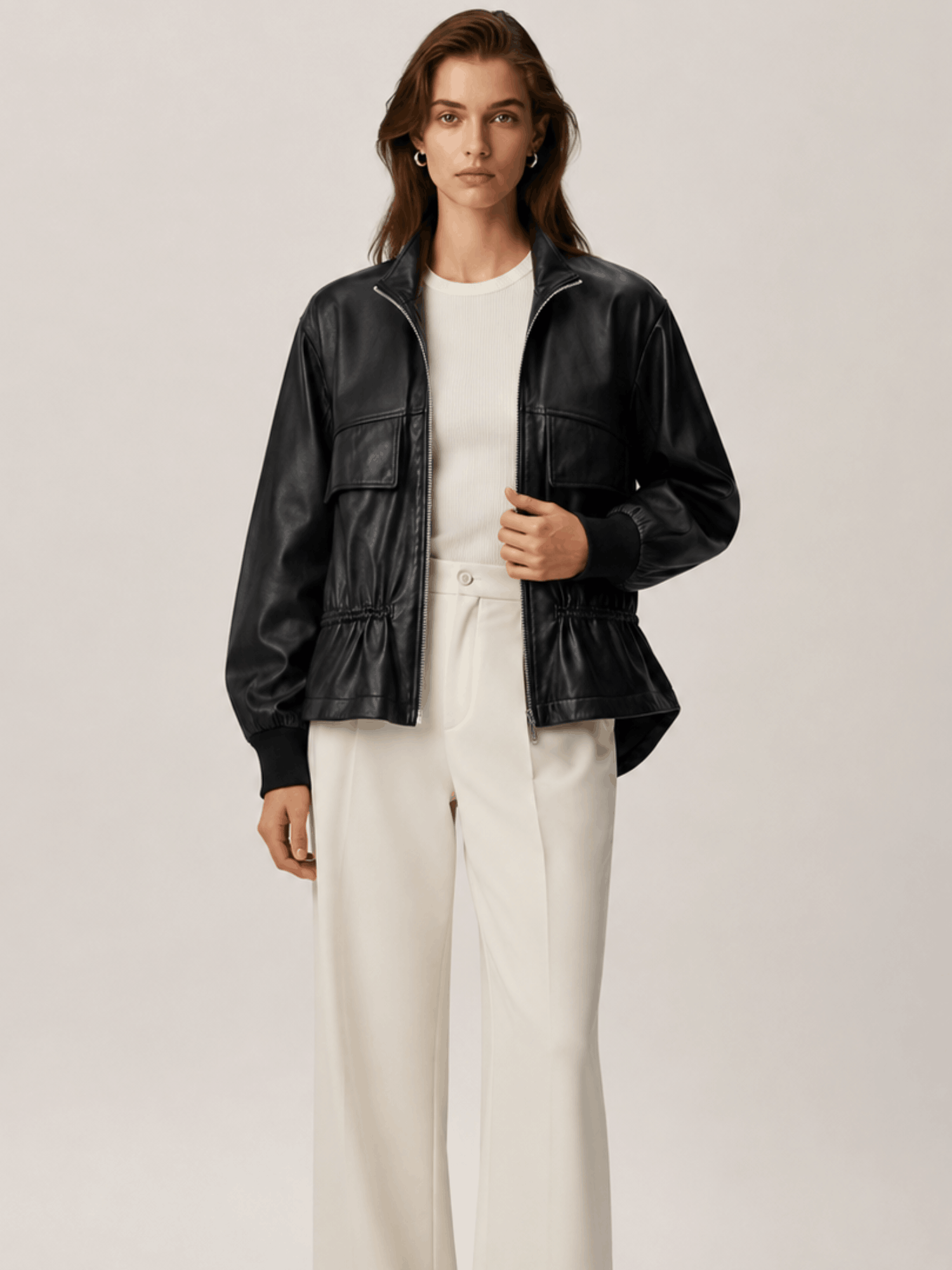 Women's Black Flor Leather Jacket - Image 4