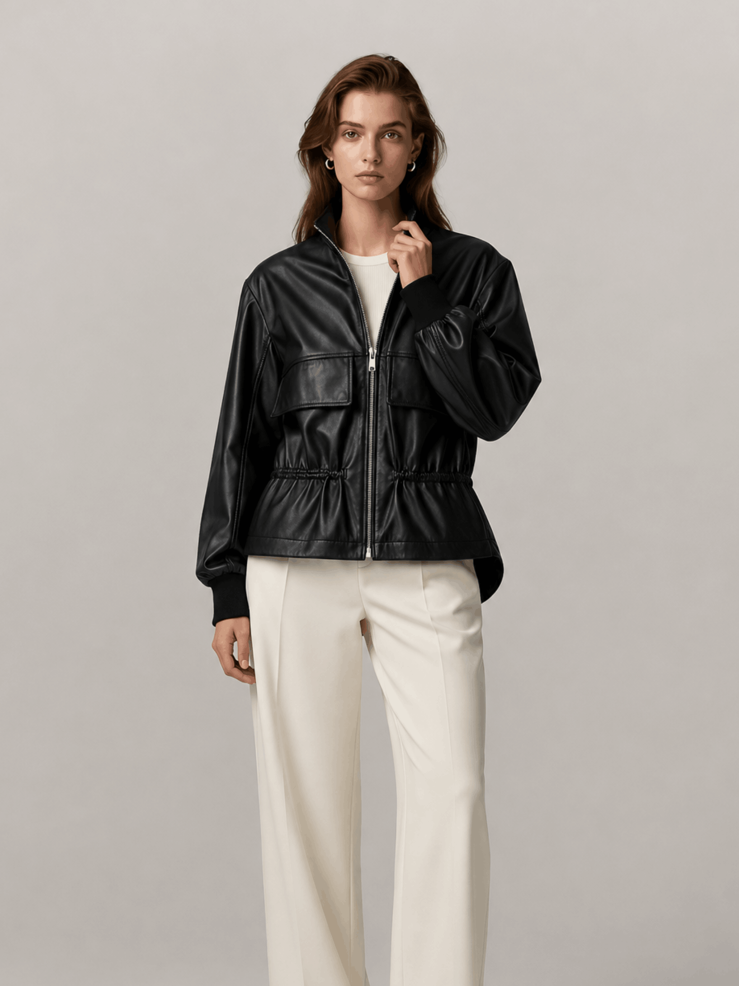Women's Black Flor Leather Jacket - Image 6