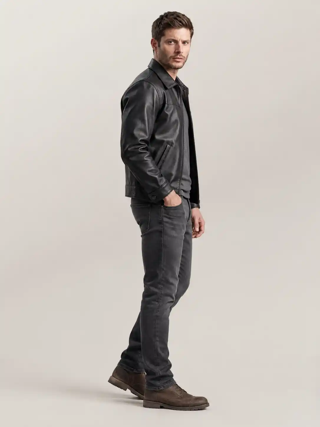 Men's Black Keanu Leather Jacket - Image 4