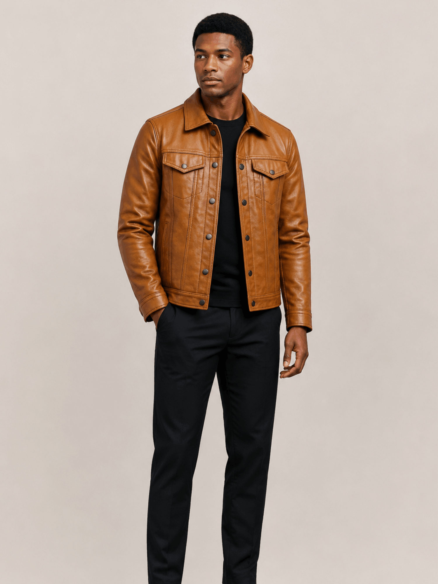 Men's Brown Kingston Leather Jacket - Image 5