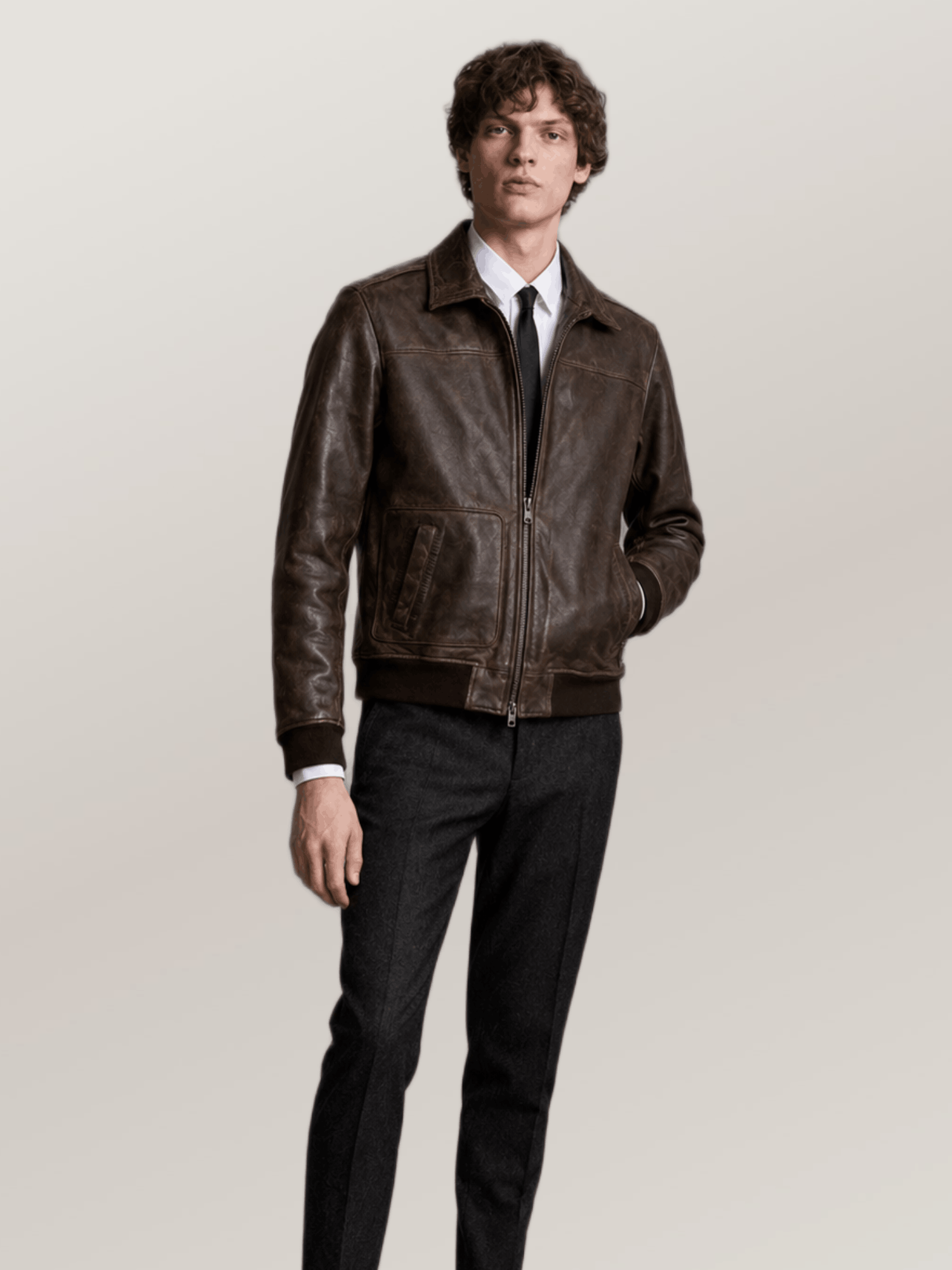 Men's Maverick Leather Bomber Jacket - Image 6