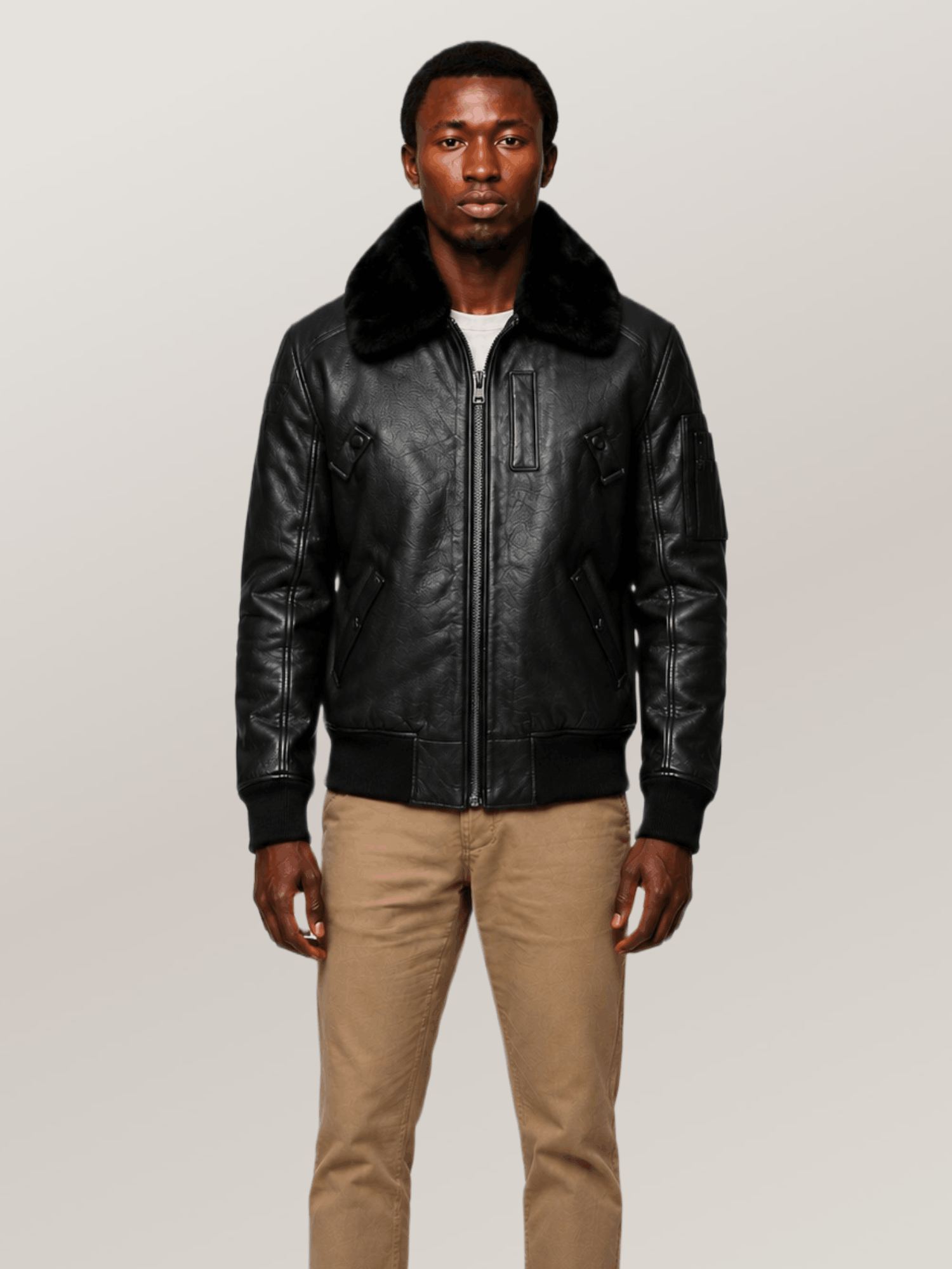 Men's Black Flight Leather Jacket - Image 5