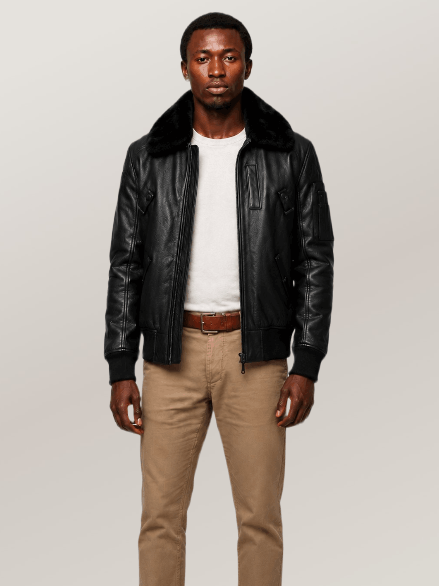Men's Black Flight Leather Jacket - Image 6