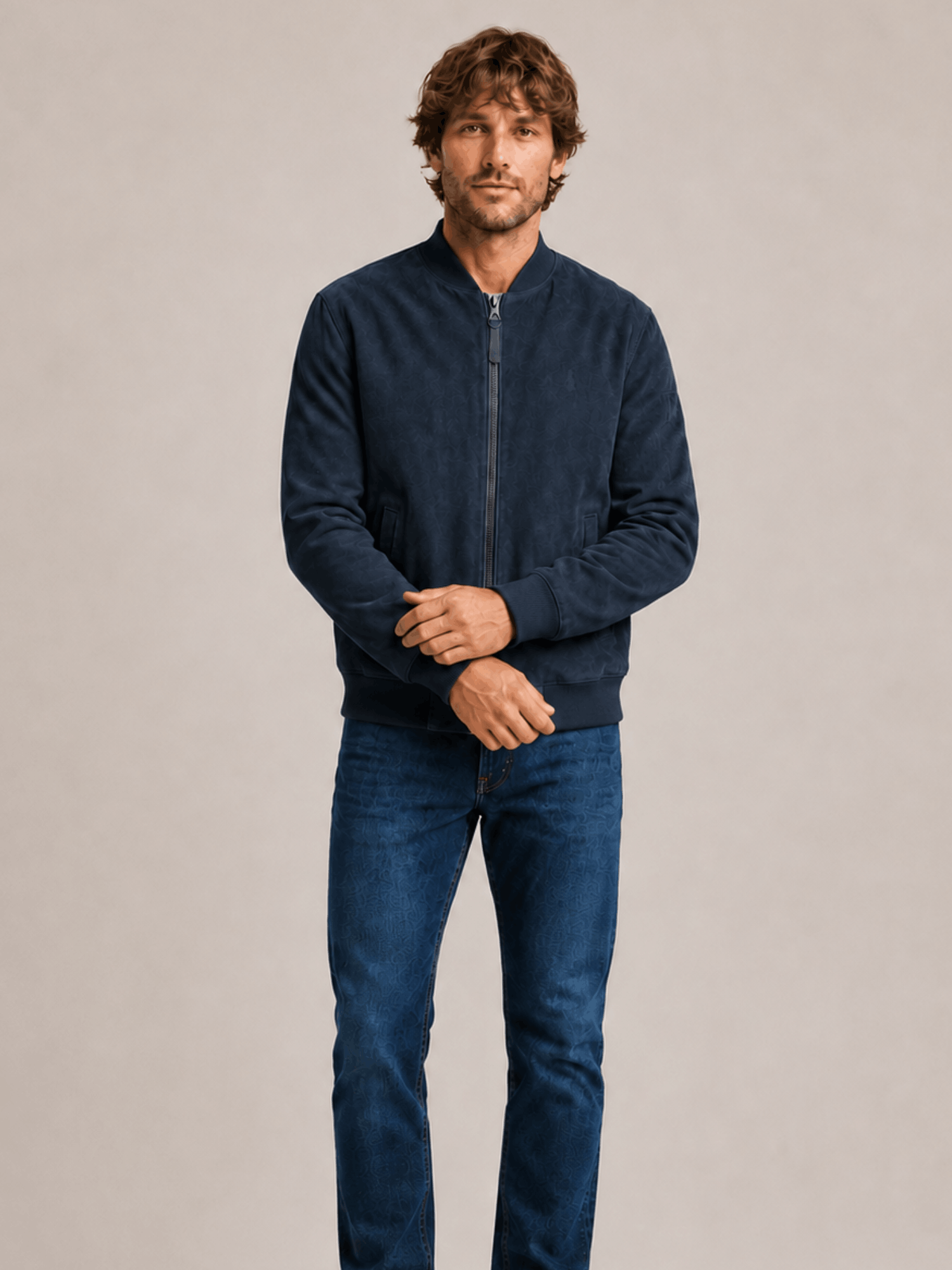 Men's Blue Morten Relaxed Fit Suede Bomber Jacket - Image 6
