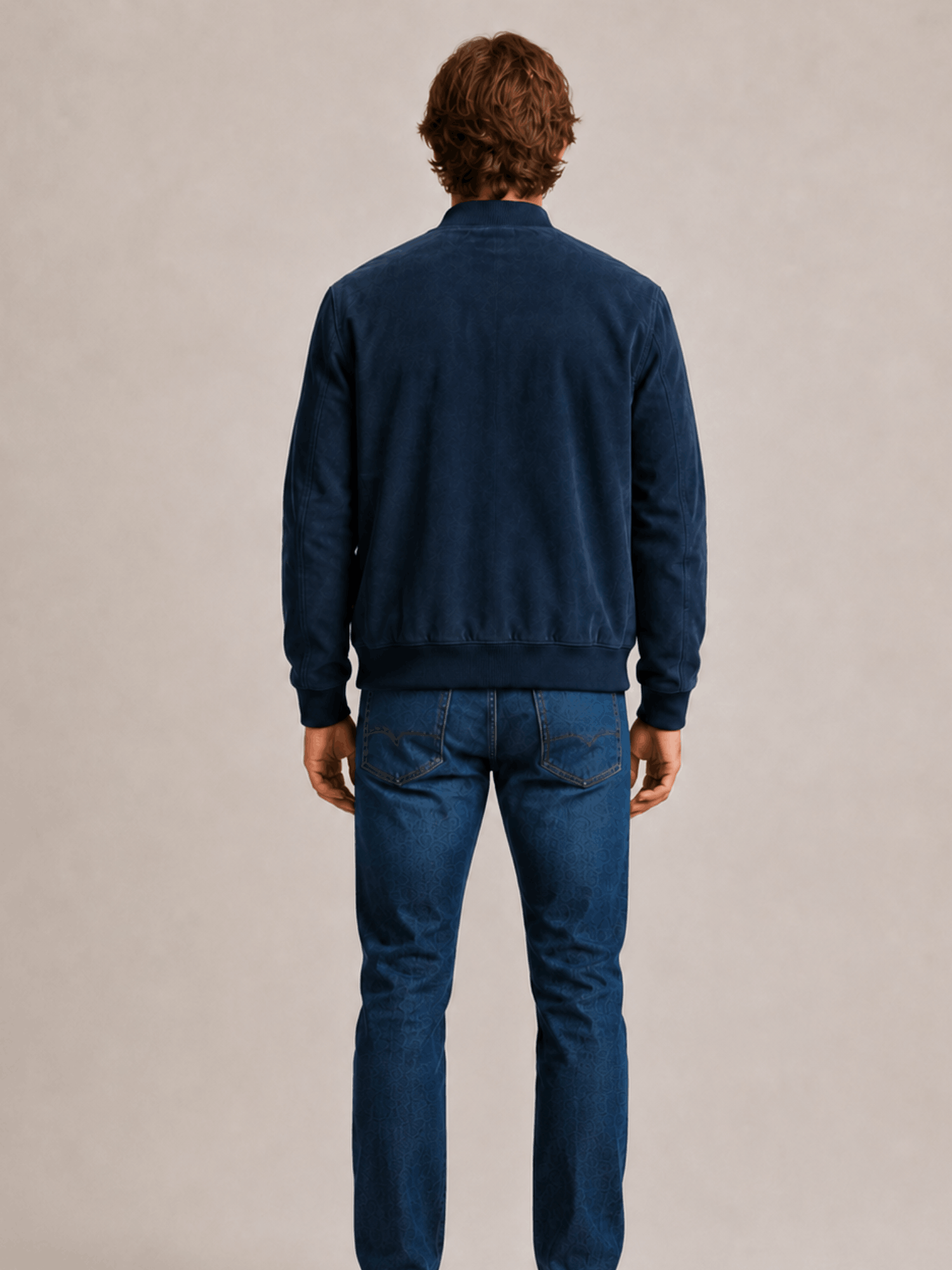 Men's Blue Morten Relaxed Fit Suede Bomber Jacket - Image 2