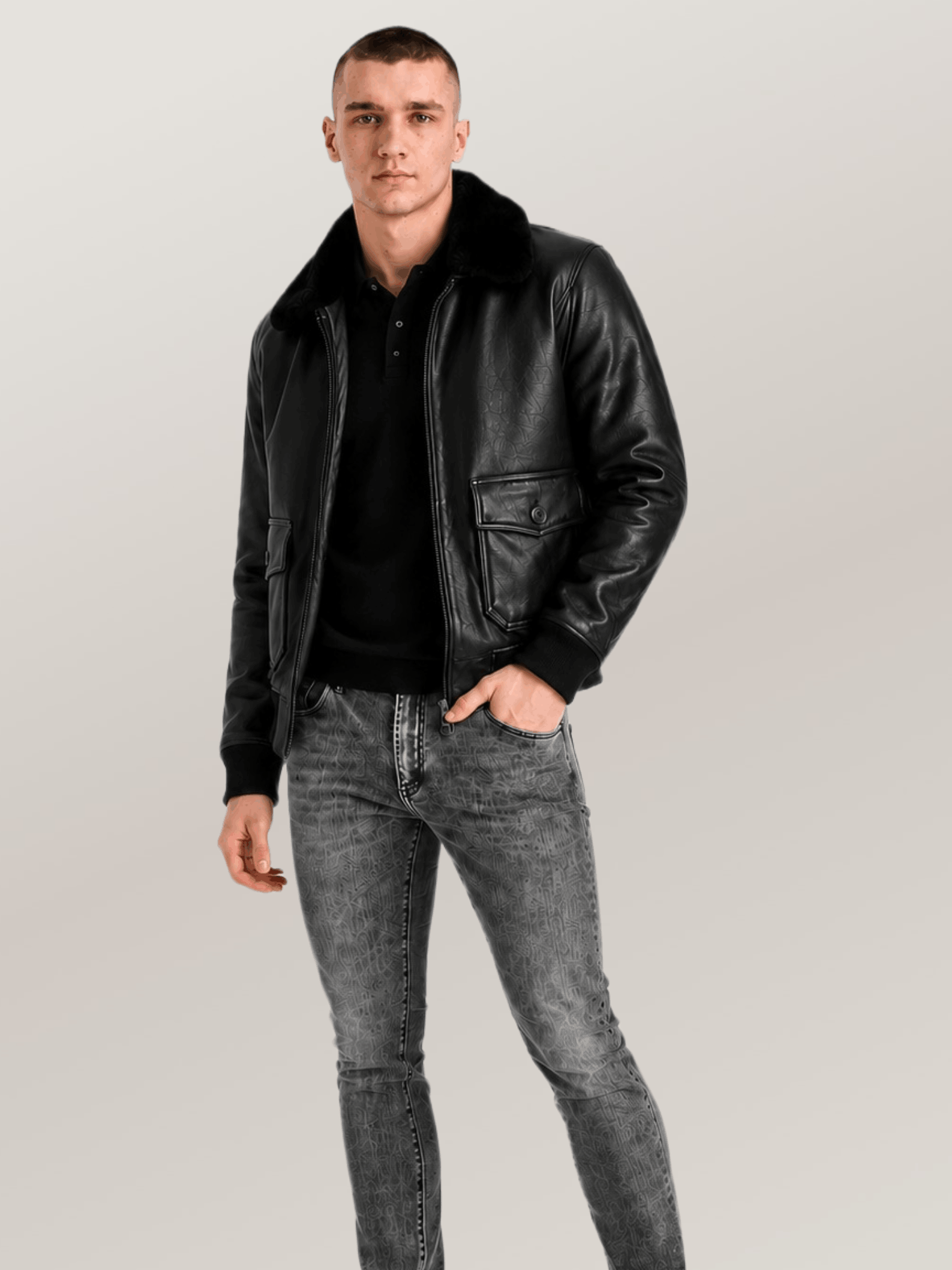 Men's Black US Navy Sheepskin G-1 Flight Leather Jacket