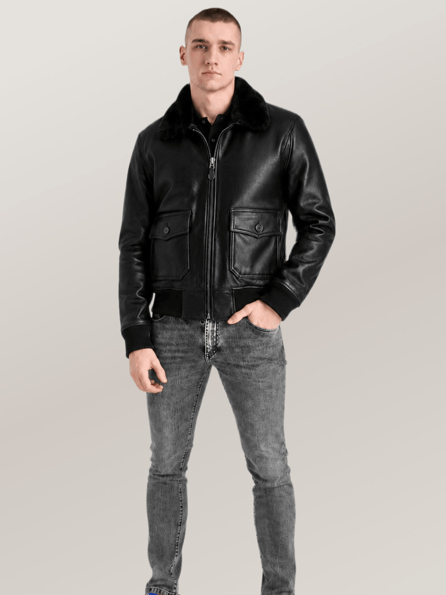 Men's Black US Navy Sheepskin G-1 Flight Leather Jacket - Image 5