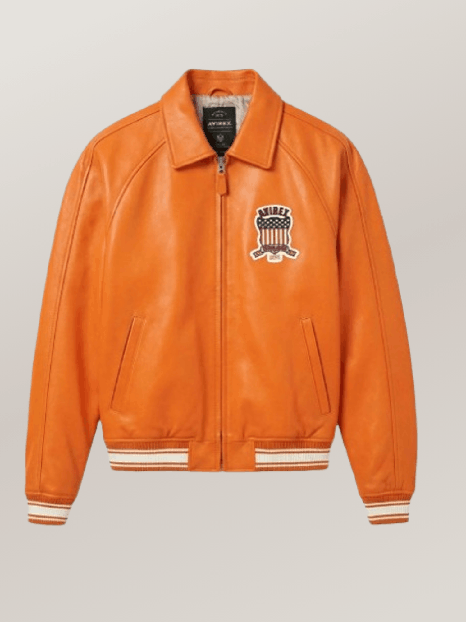 Men’s Avirex Real Leather Jacket Orange Flight Bomber American Varsity