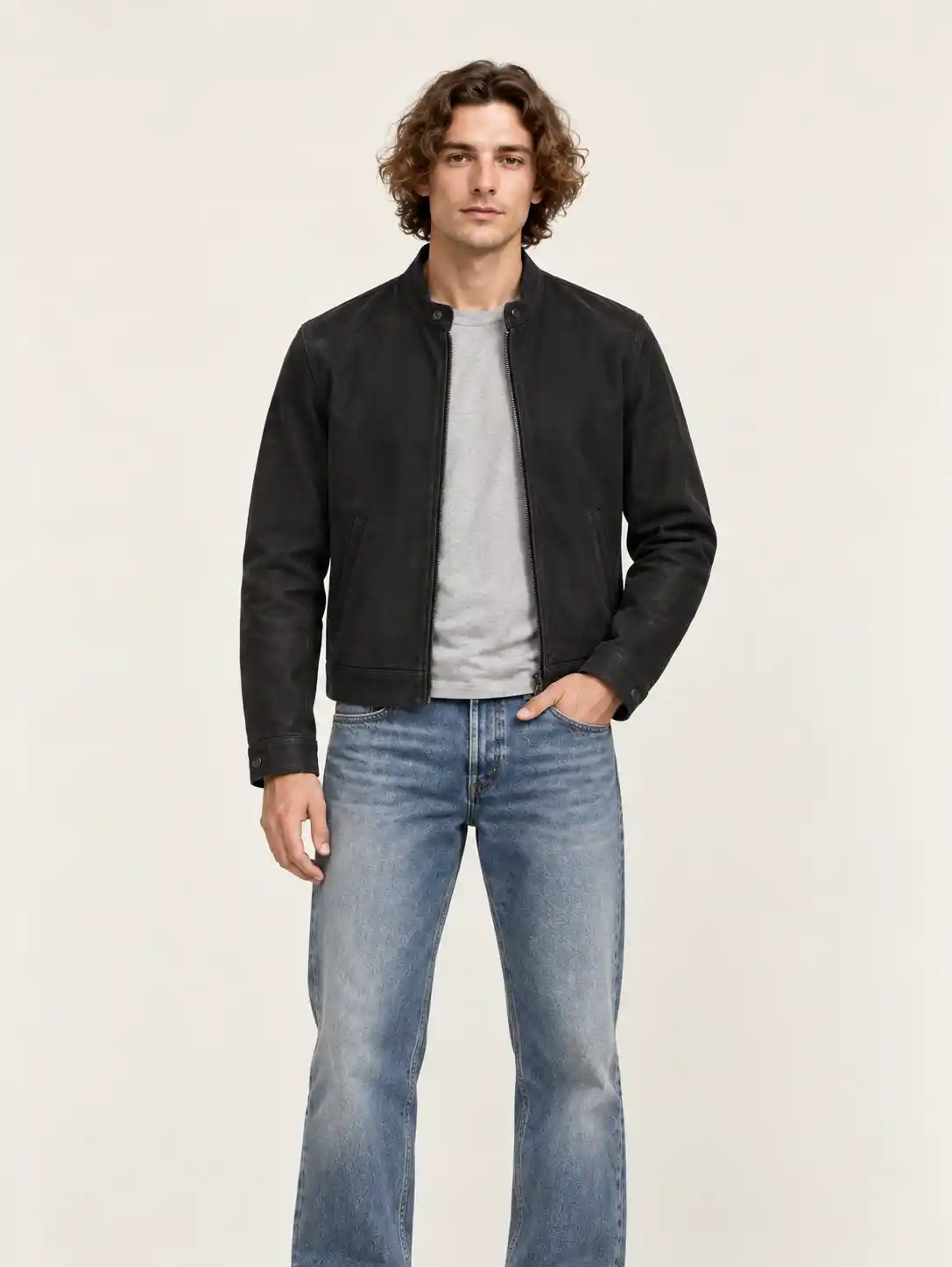Men's Suede Racer Leather Jacket - Image 4