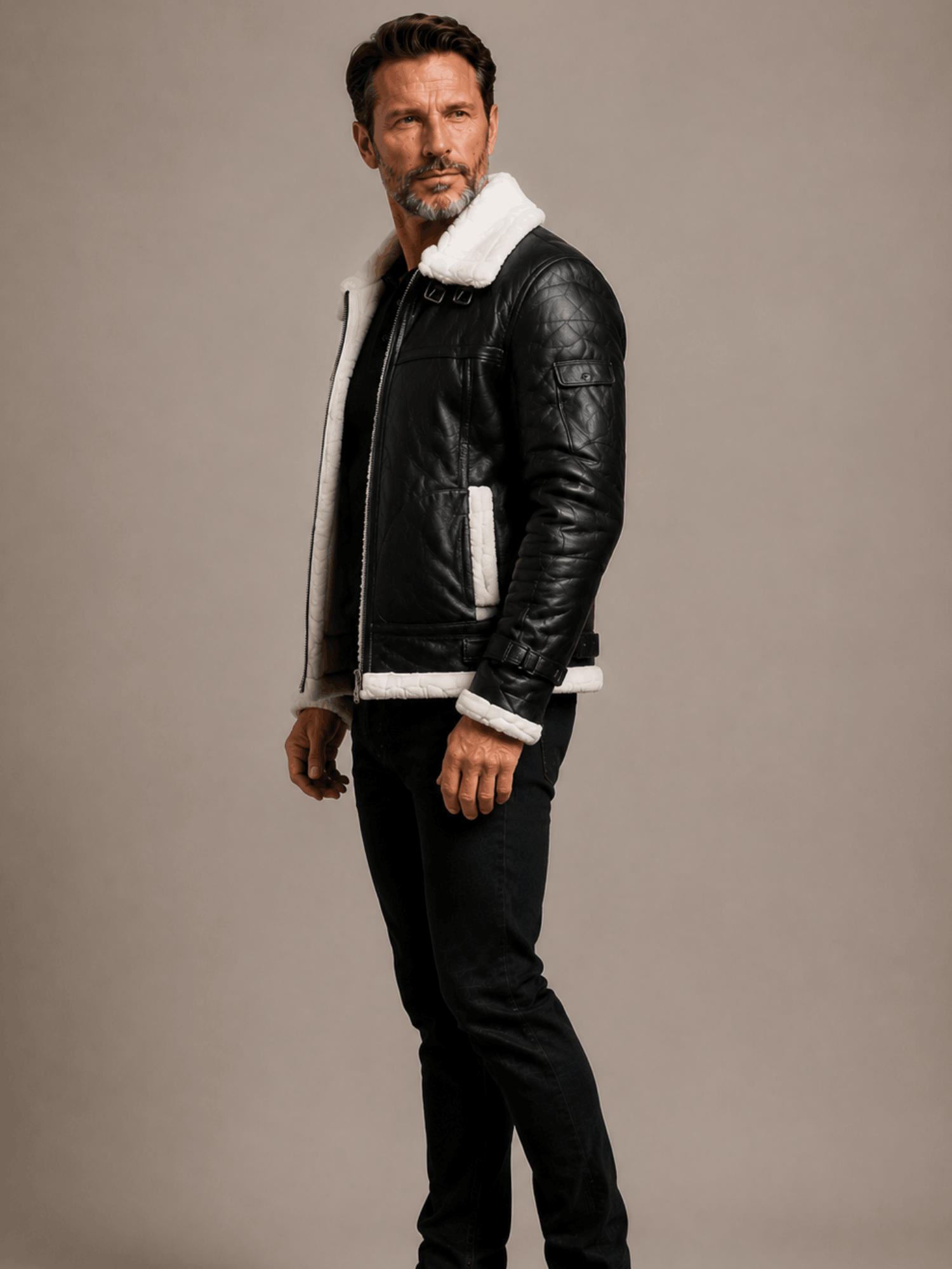 Men's RAF B3 Aviator Shearling Bomber Black Jacket - Image 2