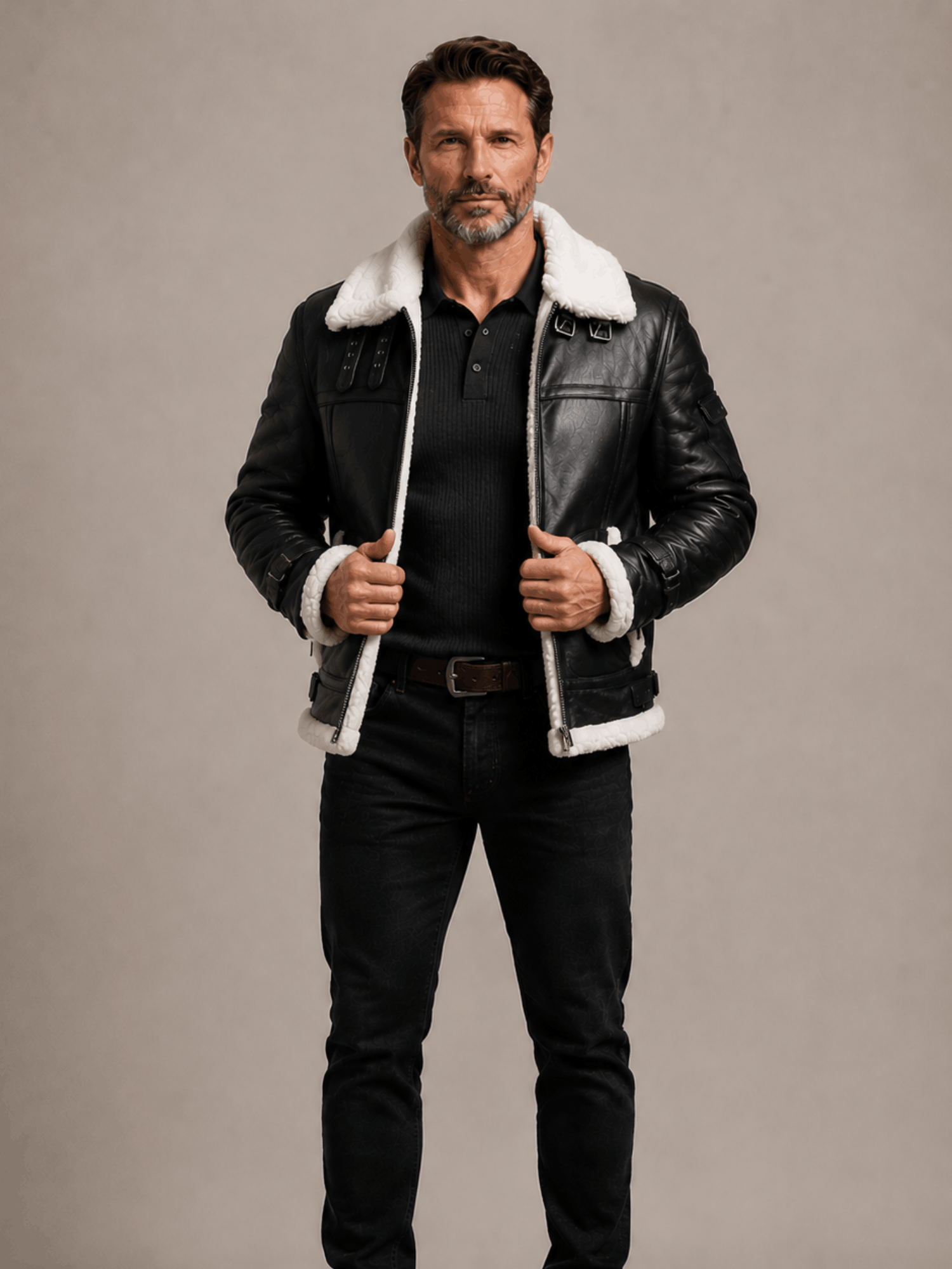 Men's RAF B3 Aviator Shearling Bomber Black Jacket