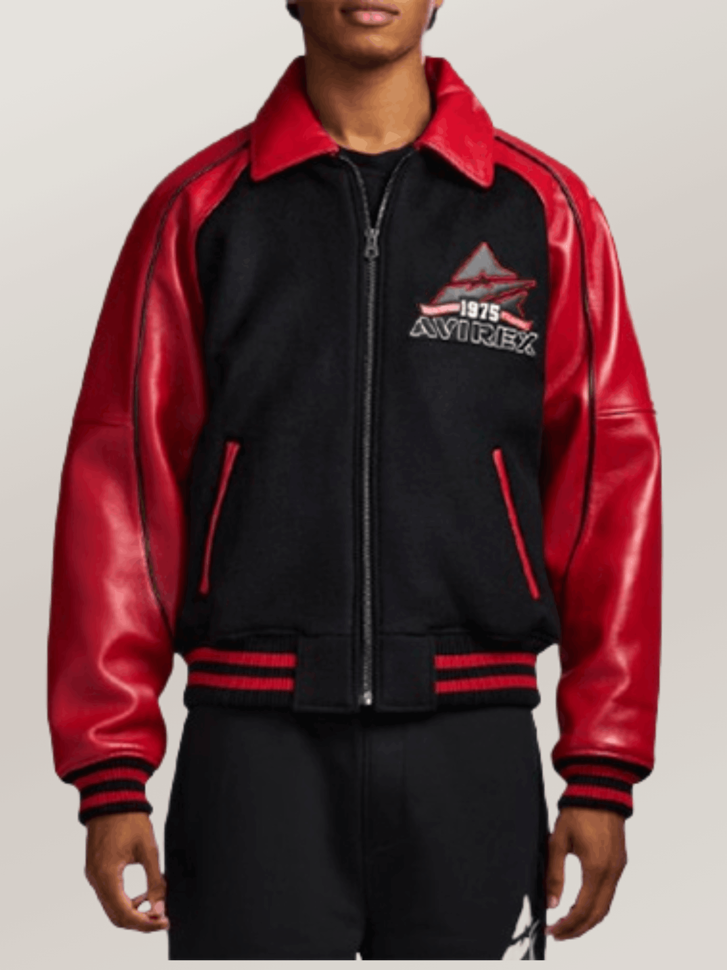 Men's Avirex Classic Wool Black & Red Leather Varsity Jacket - Image 3