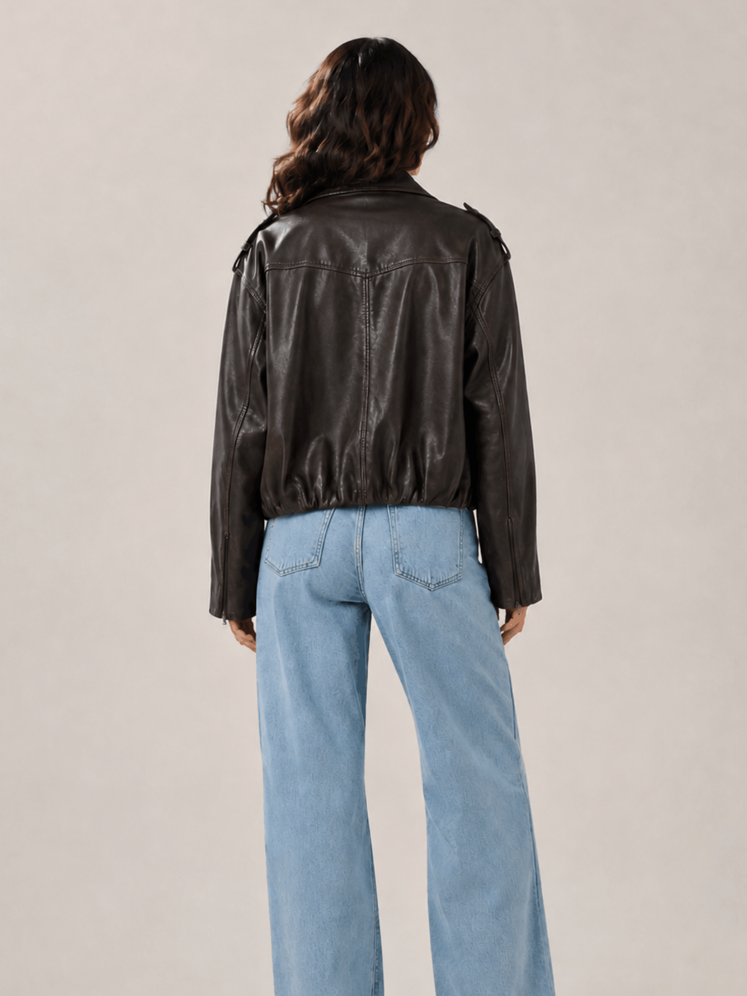 Women's Black Relaxed Fit Leather Biker Jacket - Image 2