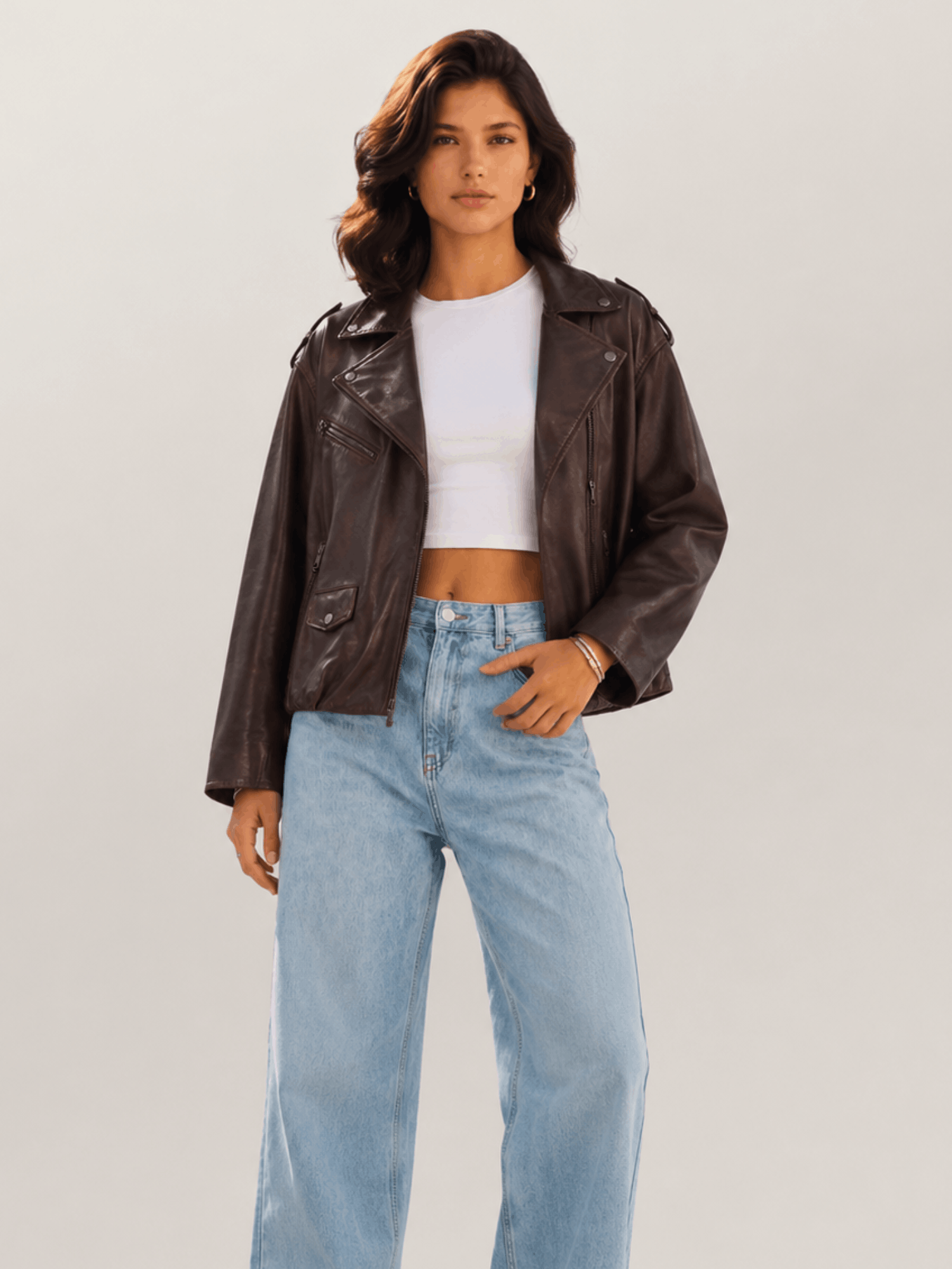 Women's Oxblood Red Relaxed Fit Leather Biker Jacket