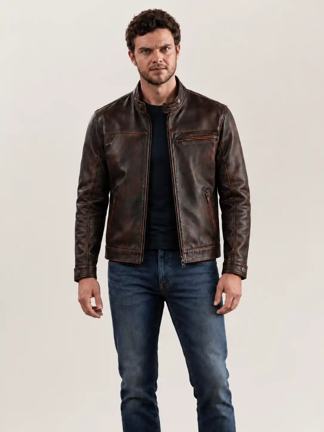 Men's Coffee Brown Roadster Leather Jacket