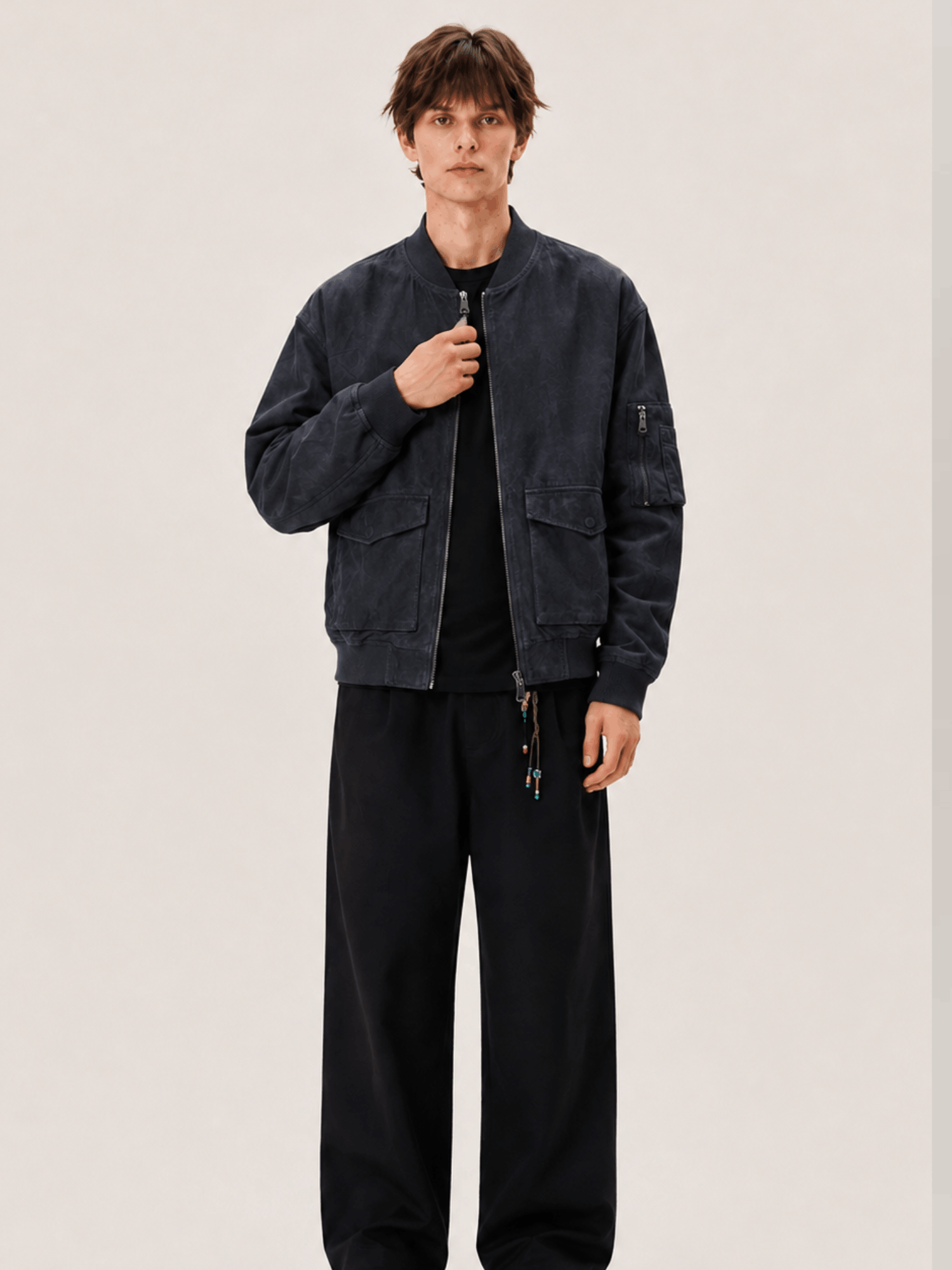 Men's Blue Rokko Relaxed Suede Bomber Jacket