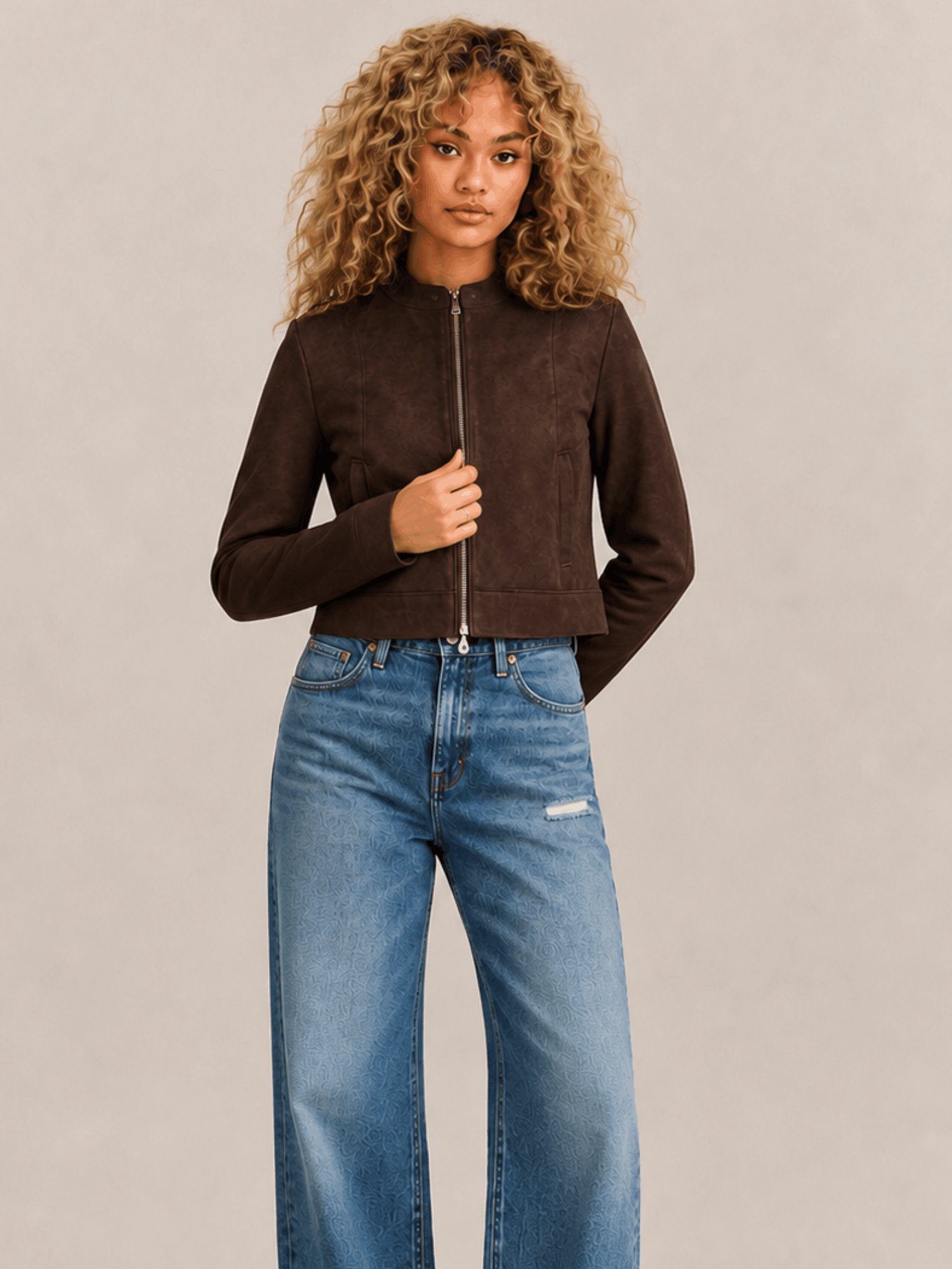 Women's Sadler Bitter Brown Fitted Suede Jacket - Image 4