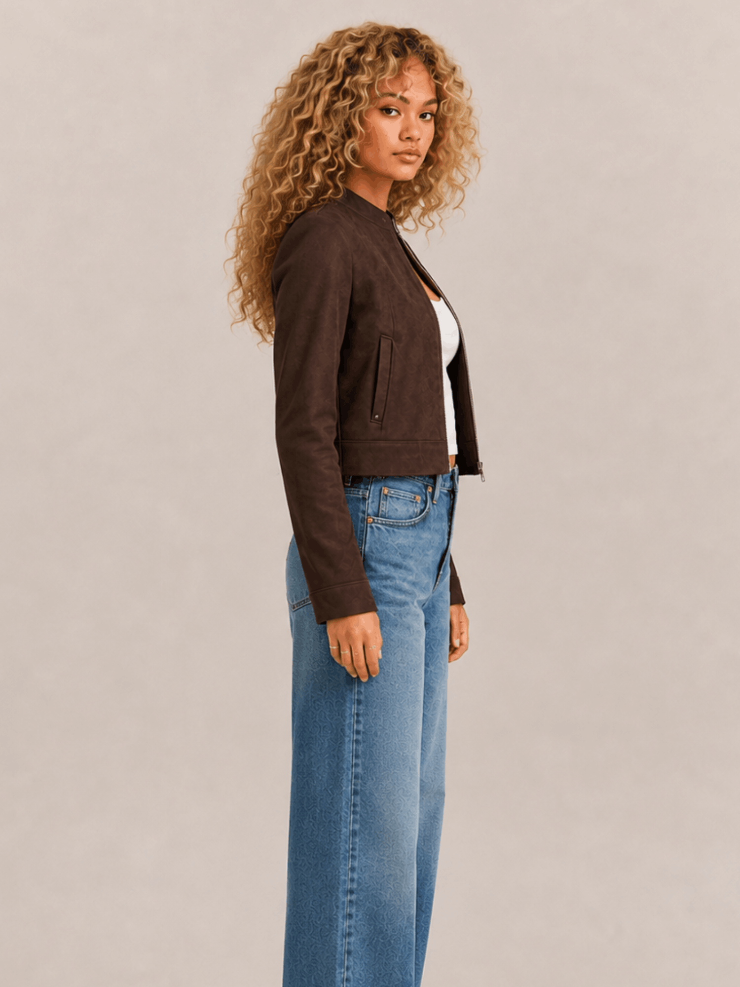 Women's Sadler Bitter Brown Fitted Suede Jacket - Image 3