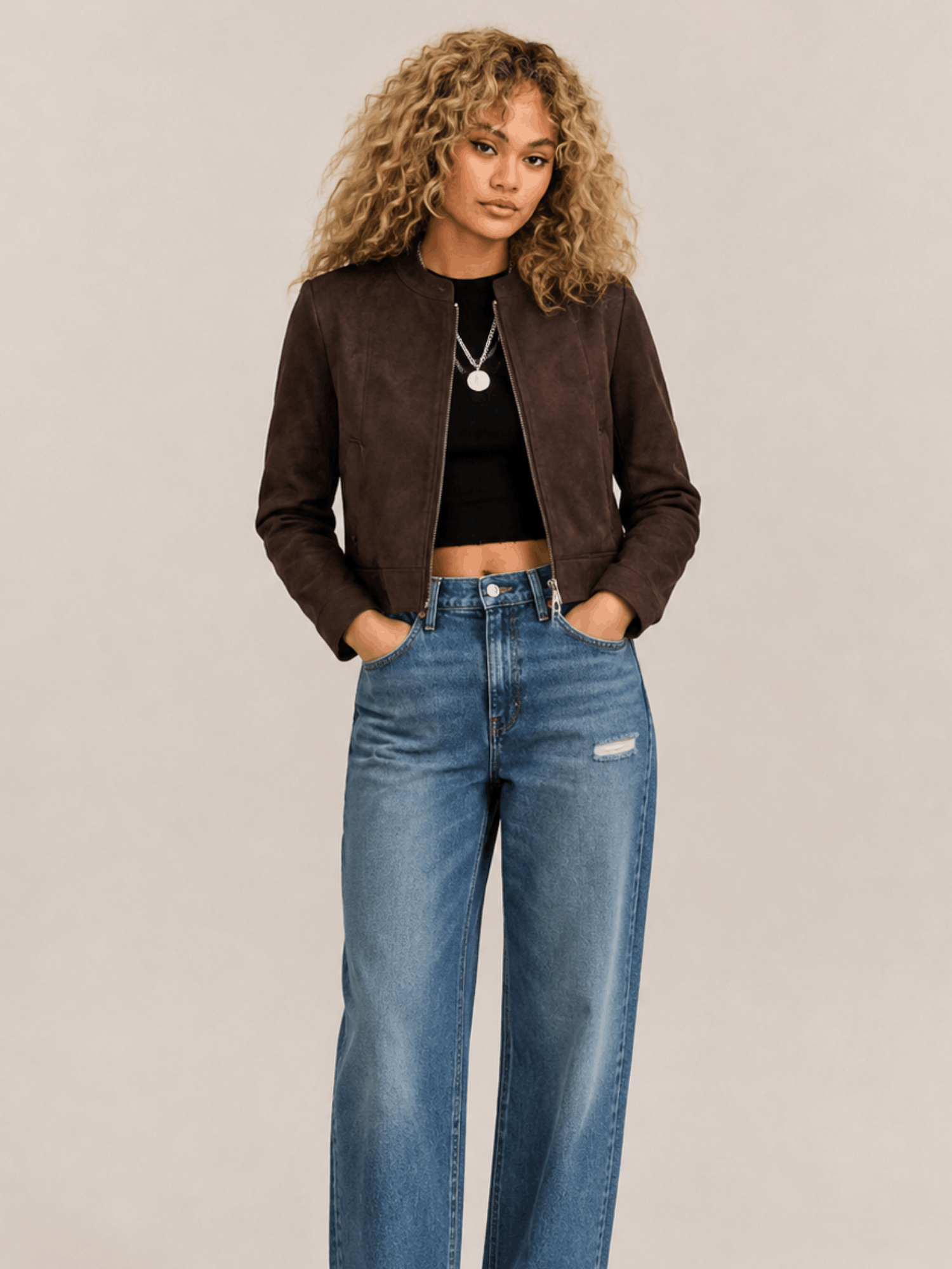 Women's Sadler Bitter Brown Fitted Suede Jacket - Image 6